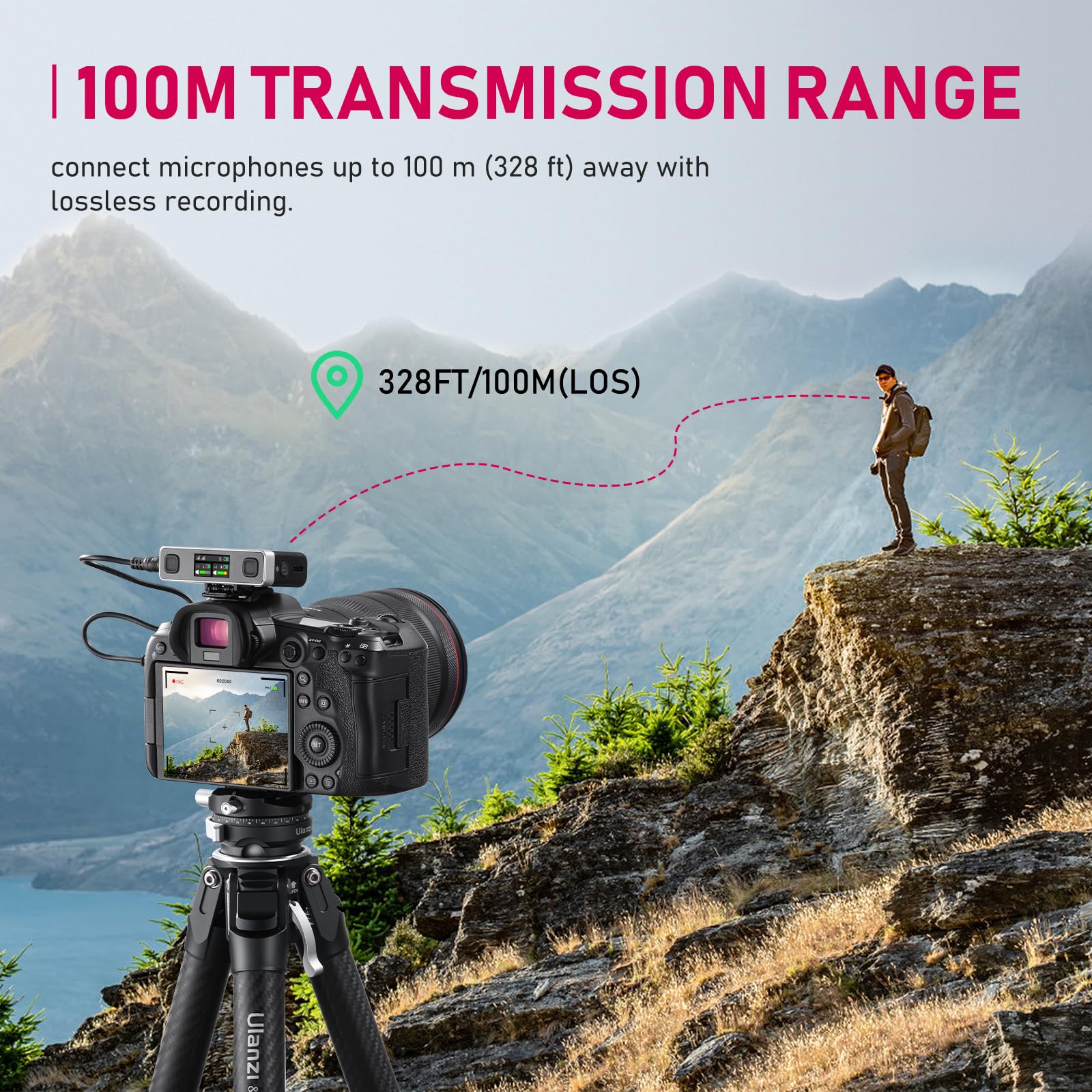Ulanzi Am18 Wireless Lavalier Microphone,100M(328Ft) Range, Intelligent Lcf Noise Cancellation - Compact Lapel U-Mic For Dslr Ca