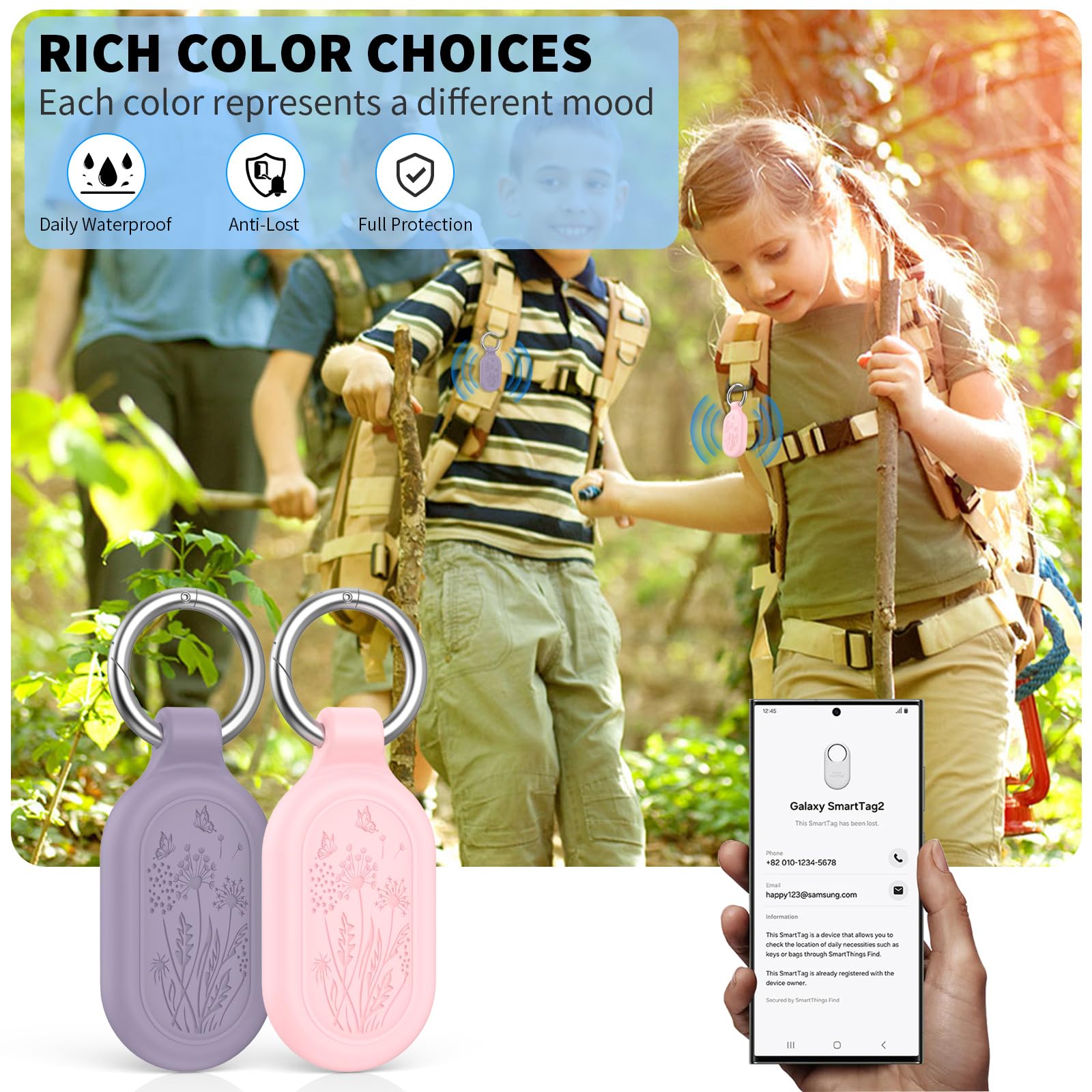 2 Pack For Samsung Galaxy Smarttag2 Case, Tudiow Waterproof Full Protective Silicone Case Anti Lost Scratch Resistant Protective