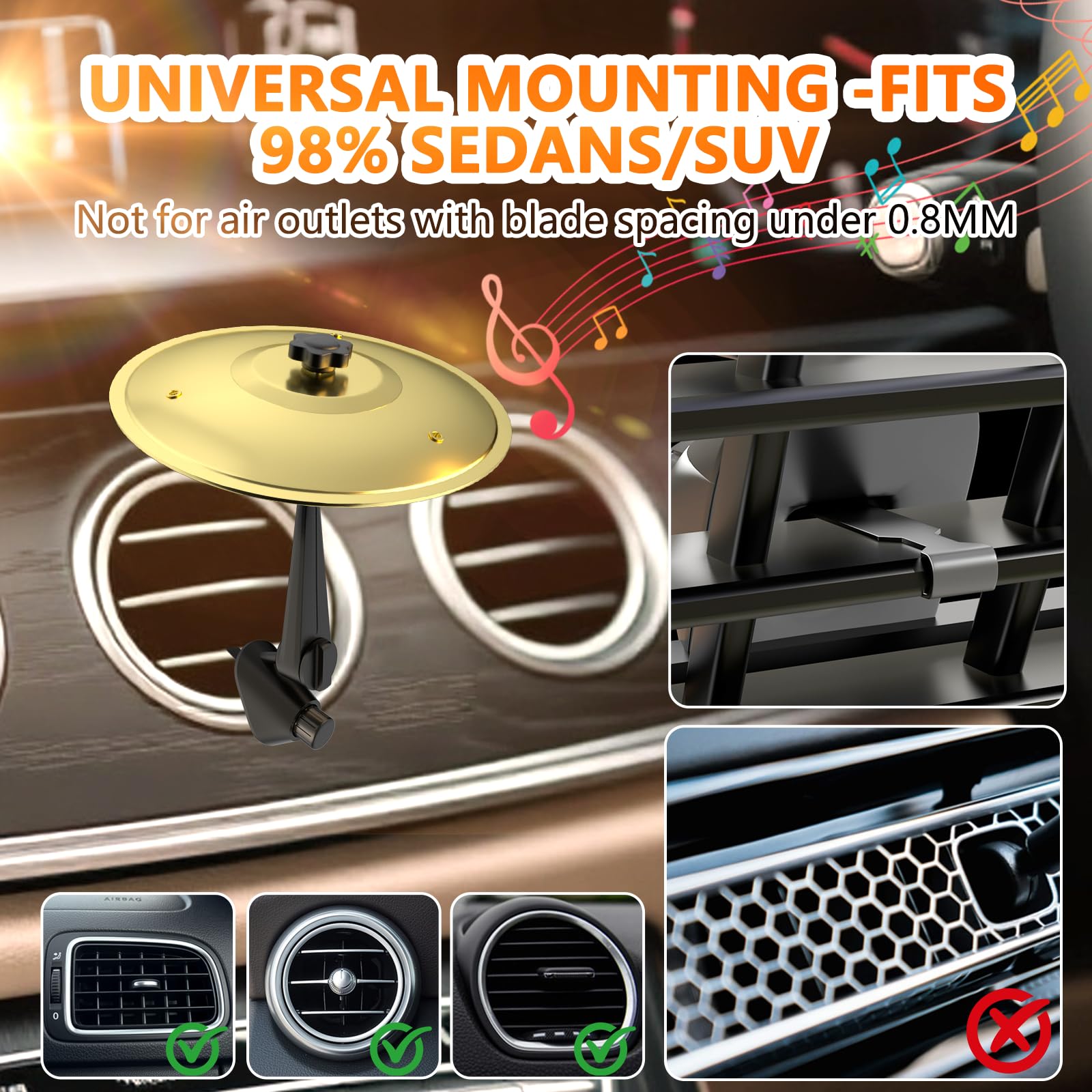 Car Cymbal Air Vent, Mini Car Crash Cymbals, Add Fun To Your Drive With Car Drum | A Great Gift For Drummers And Music Lovers |