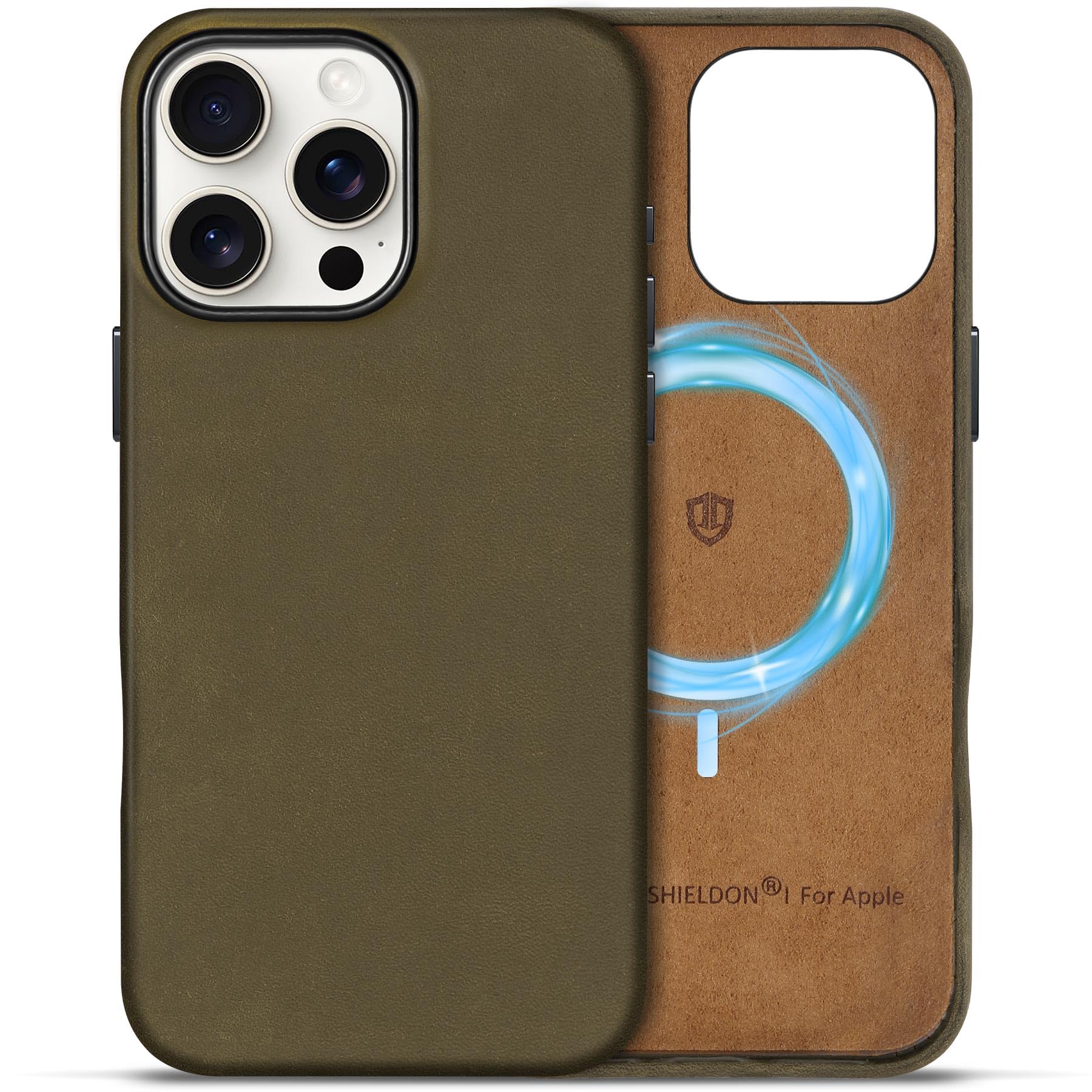 Shieldon Leather Case For Iphone 16 Pro Max 6.9'' 5G, Crazy Horse Top Grain Leather Magnetic Wireless Charging Non-Slip Slim Cov