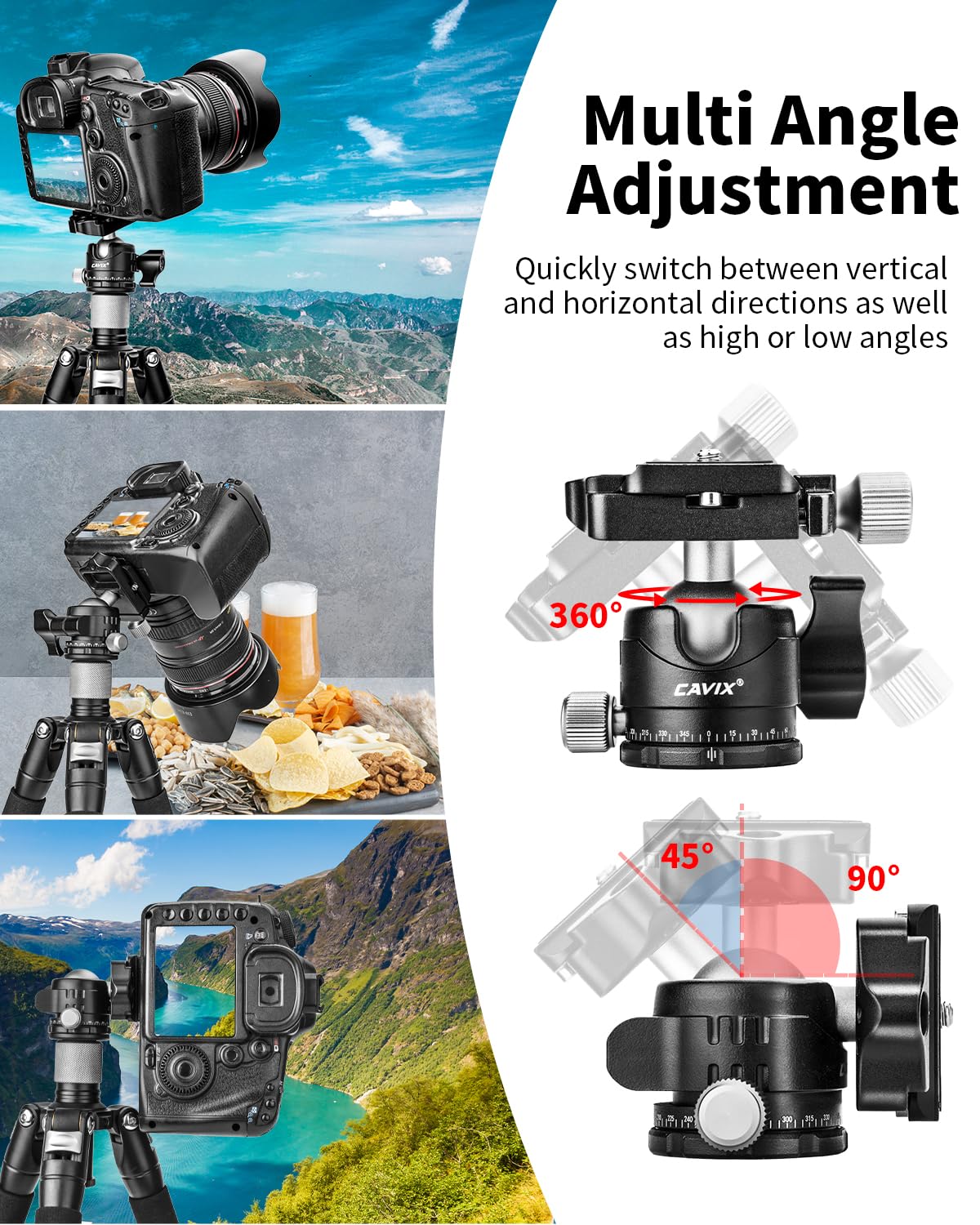 Low Profile Ball Head, Cavix H 29S Camera Tripod Head Metal Ball Head With Arca Swiss Quick Release Plate Bubble Level Load Capa