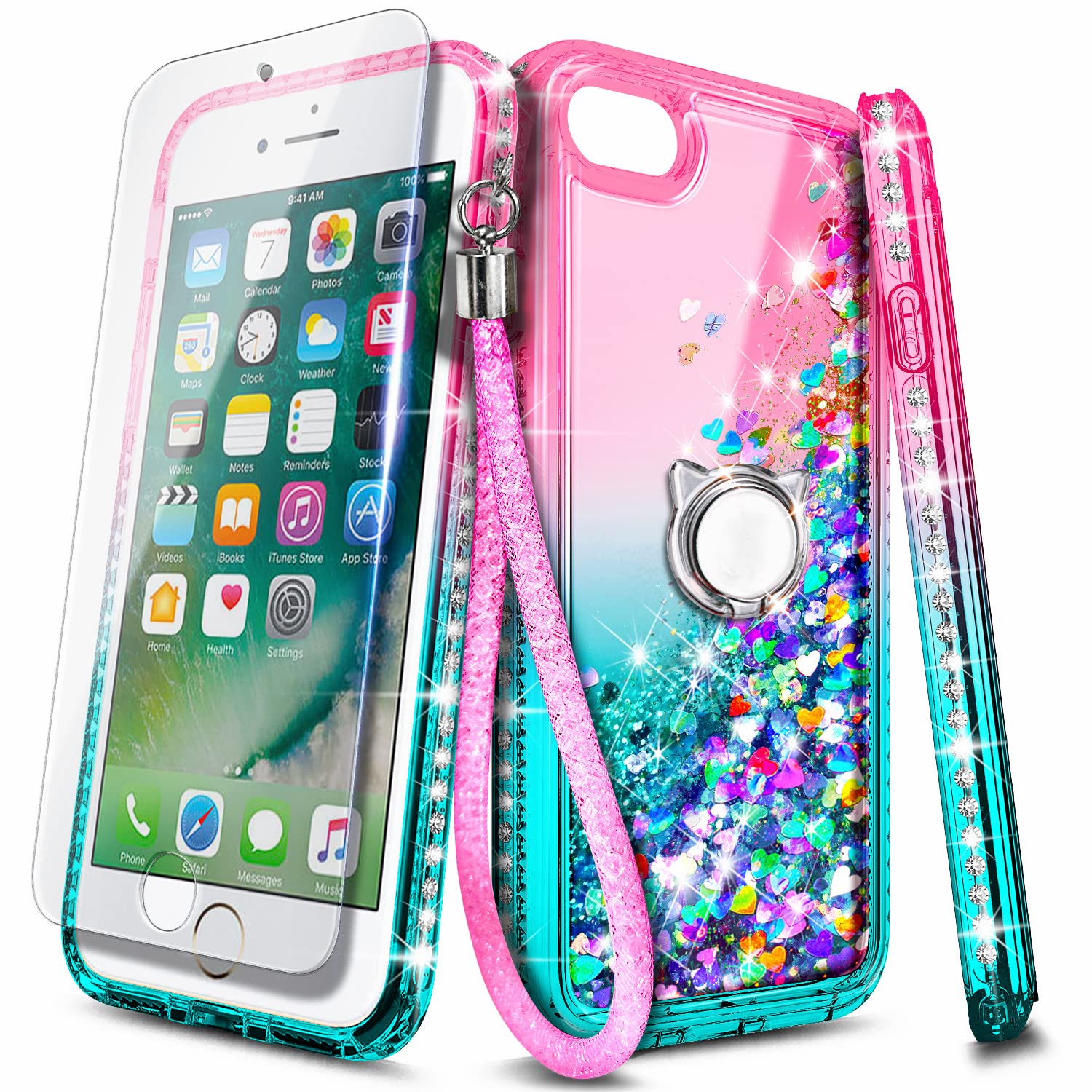 Ngb Compatible For Iphone 8 Plus Case, Iphone 7 Plus /6 Plus /6S Plus With Tempered Glass Screen Protector, Ring Holder, Girls W