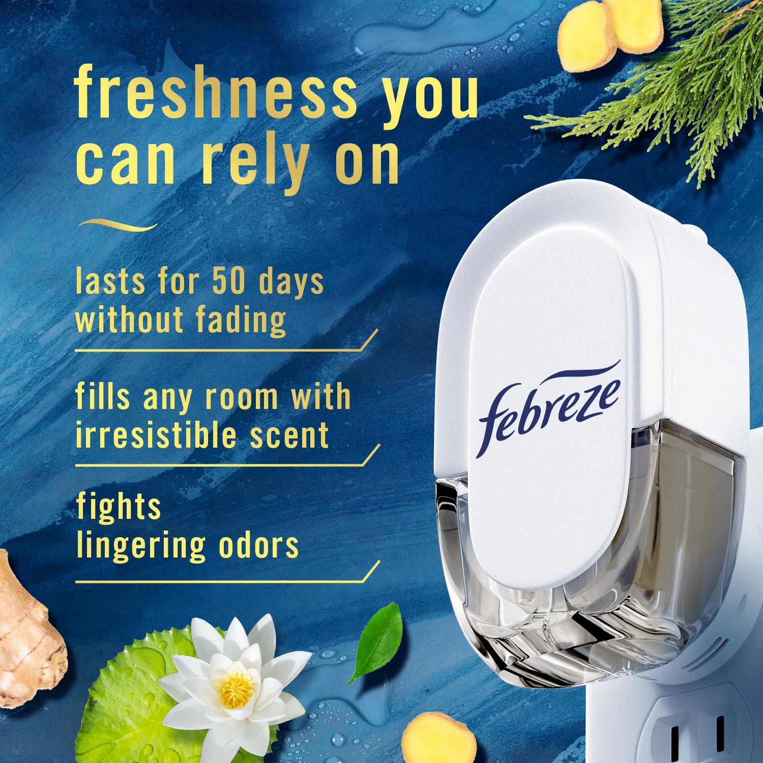 Febreze Origins Fade Defy Plug Air Freshener & Odor Fighter, Ocean, (2) .87 Fl. Oz. Oil Refills