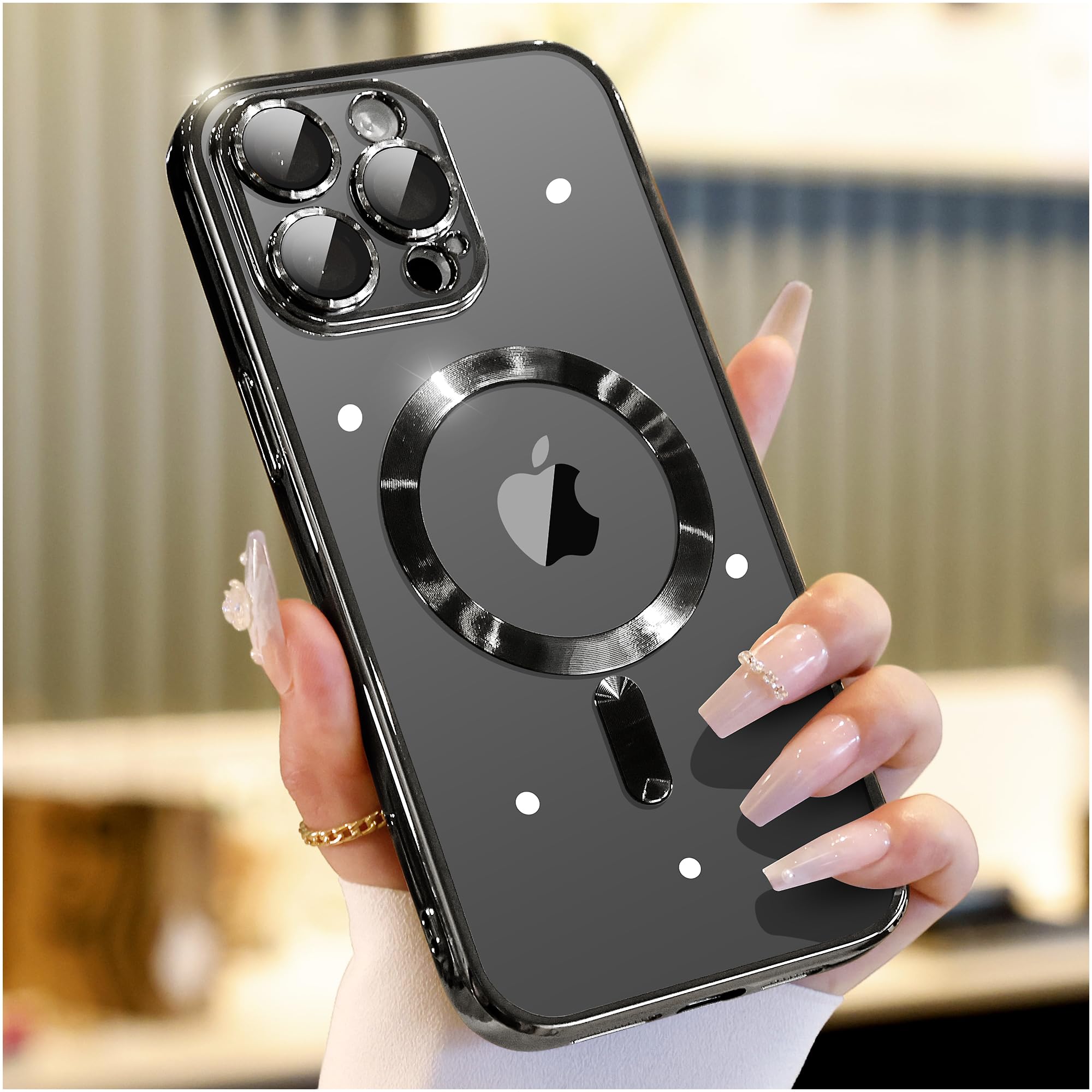 Waldeng Iphone 15 Pro Max Case With Magsafe, Metallic Bumper, And Camera Lens Protection   Black Titanium