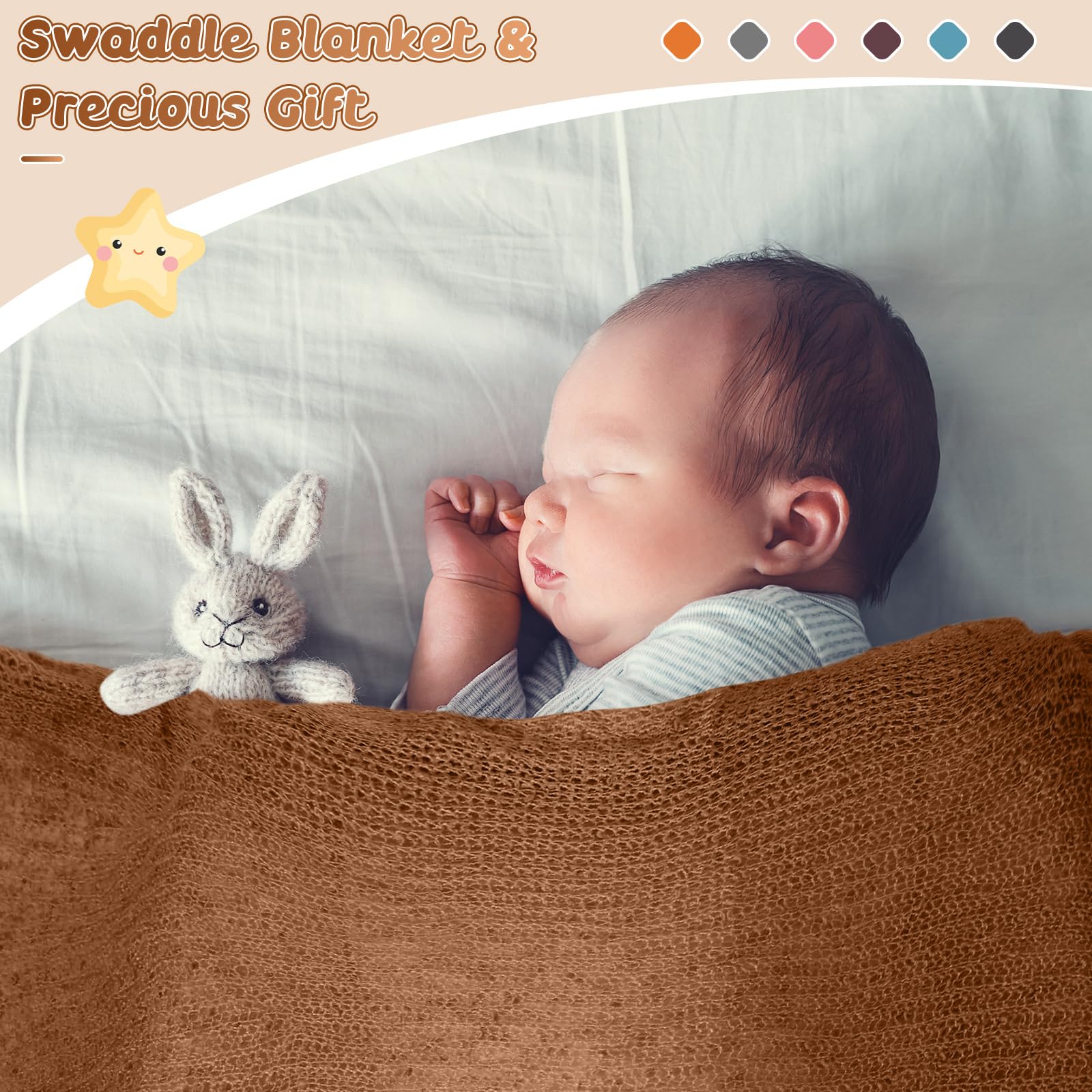 Tudomro 6 Pcs 15.8 X 59'' Newborn Baby Stretch Wraps Set 6 Colors Baby Photography Props Unisex Newborn Long Ripple Wrap Photo B