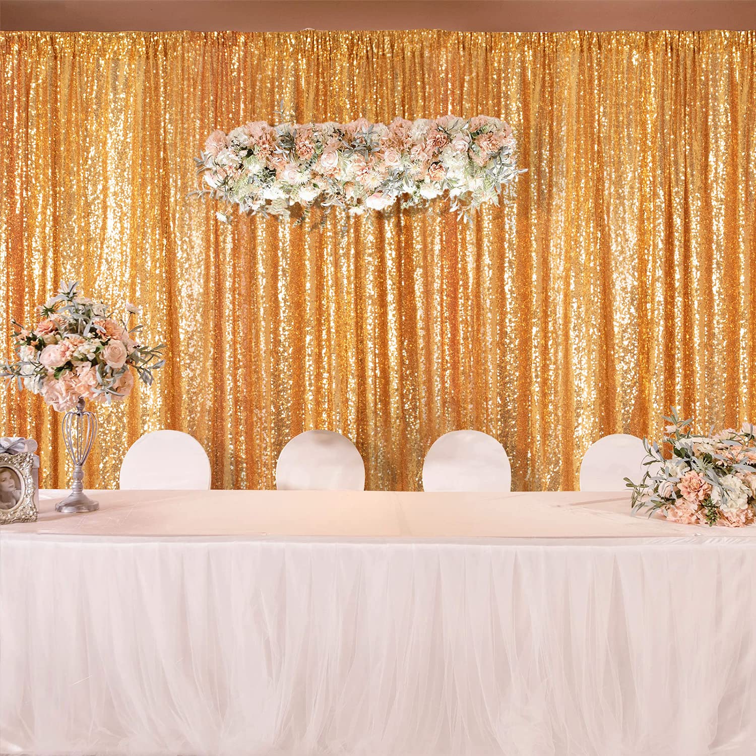 Jyflzq Gold Sequin Backdrop Curtains 10Ft X 10Ft 1 Panel Glitter Photo Booth Backdrops Sparkly Photography Background Drapes For