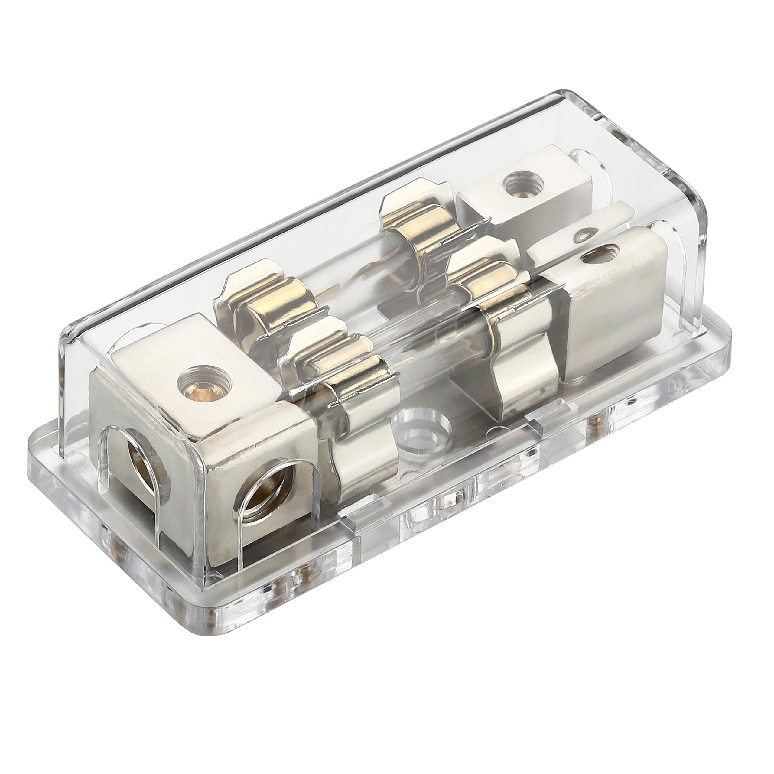 Freajoin 4/8 Gauge AWG AGU Fuse Holder Fused Distribution Block 4 Gauge in to 2 x 8 Gauge Out with 2PCS 100A Gold-Plated Fuses