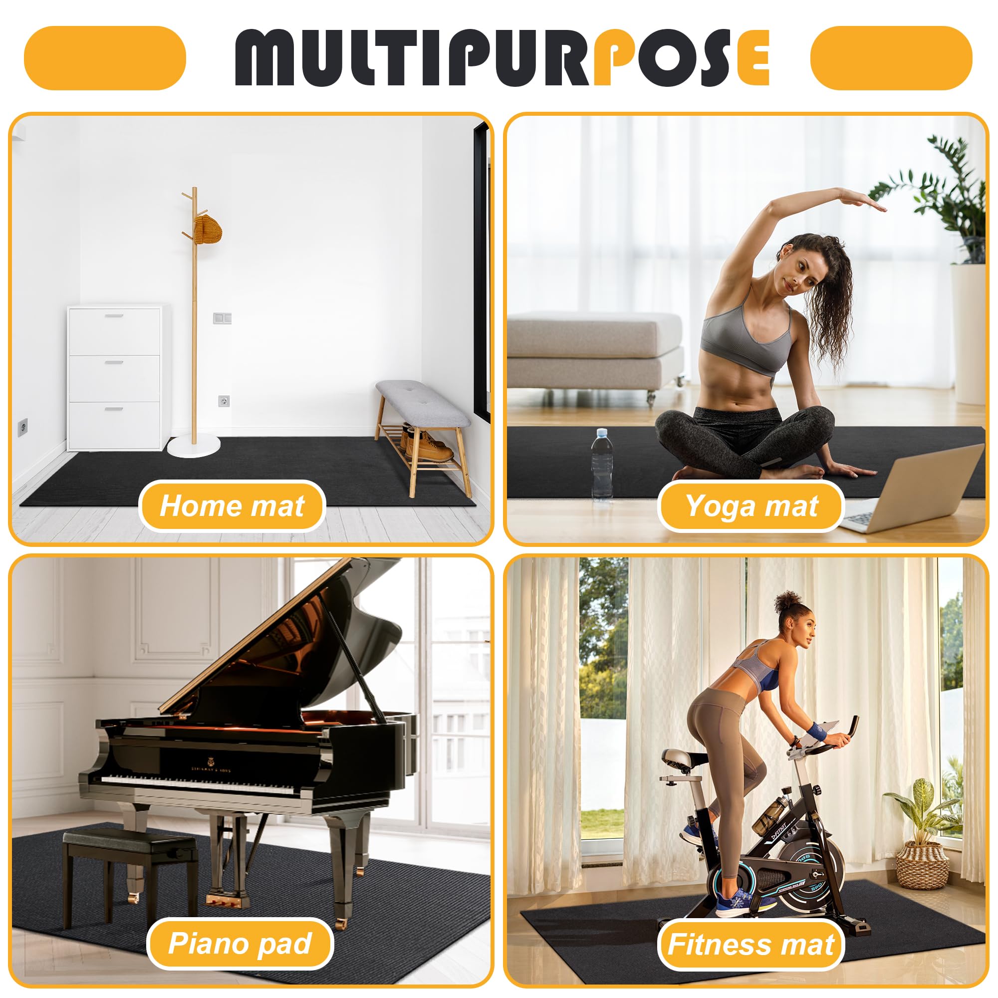 Invech 4 X 6 Ft Drum Rug, Black Drum Mat With Non Slip Grip Bottom, Soundproof Drum Floor Mat For Electrical Drum, Drum Accessor