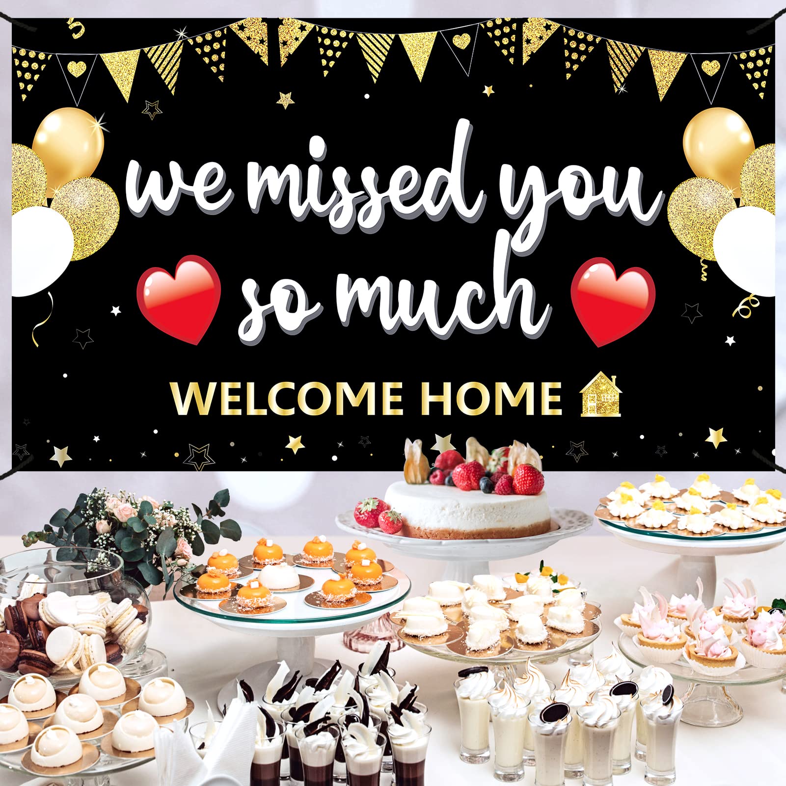 Pimvimcim Welcome Home Banner, Polyester Decoration With Copper Ring Holes, 'We Missed You So Much' Sign, 73 X 44 Inches, Red, F