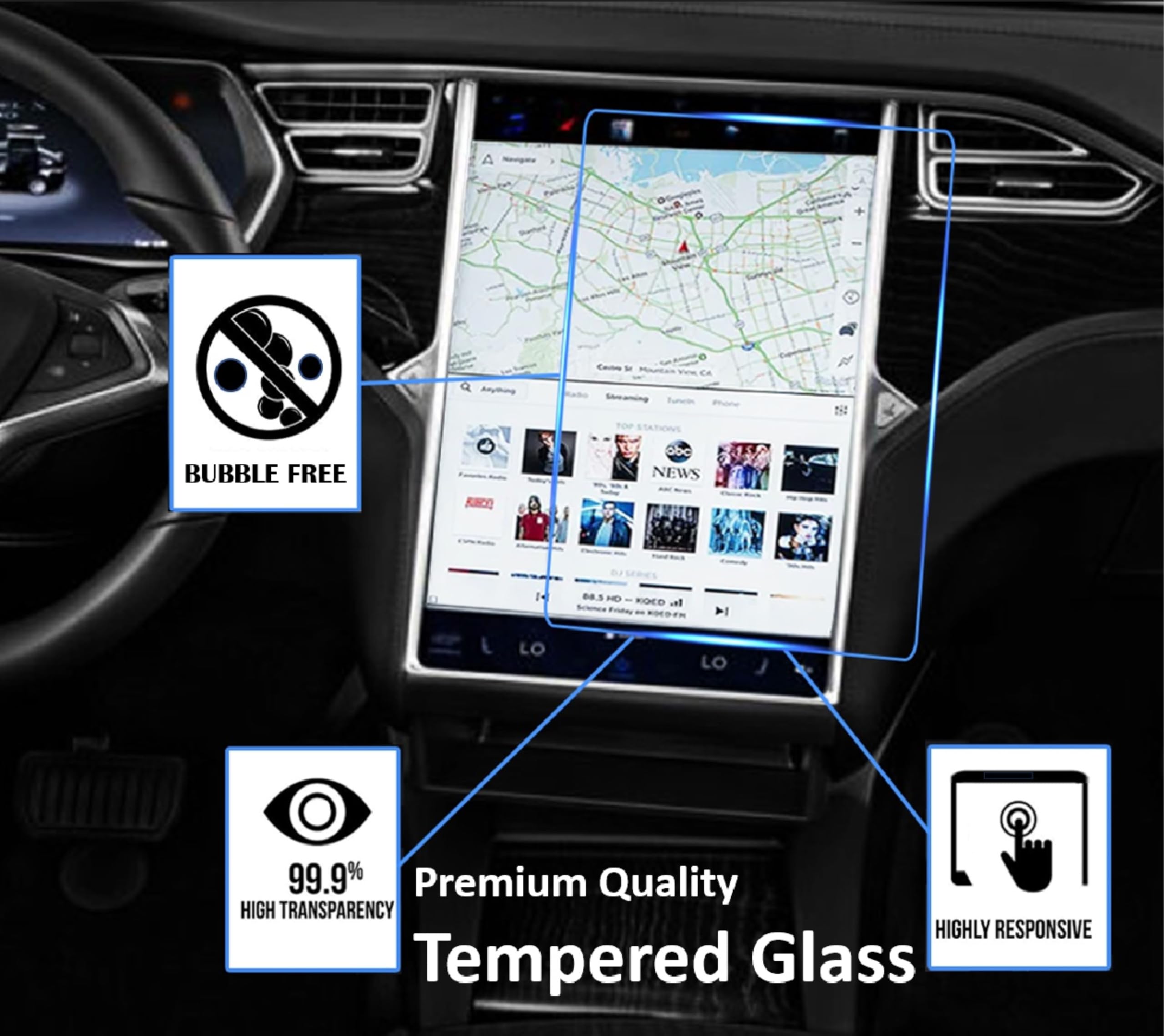 Soltech Tesla Screen Protector Designed For 17' Model S 2013 2014 2015 2016 2017 2018 2019 2020 | Model X 2016 2017 2018 2019 2020 Center Dashboard Touch Screen Accessories � Matte Tempered Glass