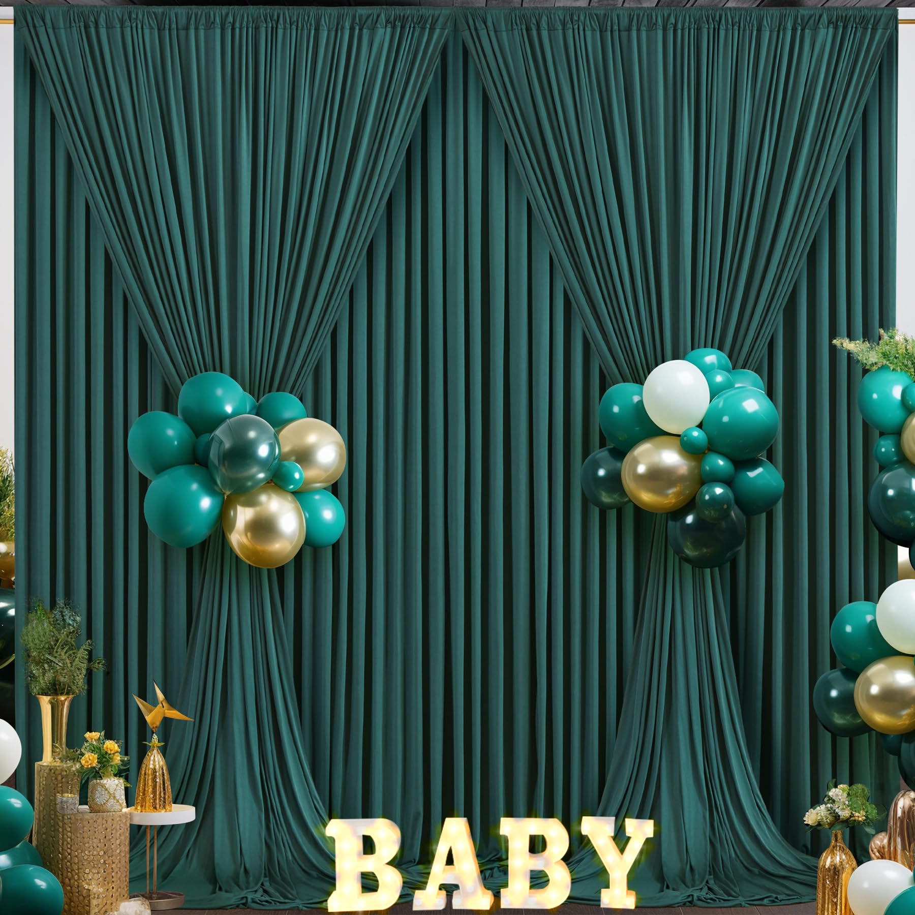 Hunter Green Backdrop Curtain For Parties Wrinkle Free Dark Green Photo Curtains Backdrop Drapes Fabric Decoration For Baby Show