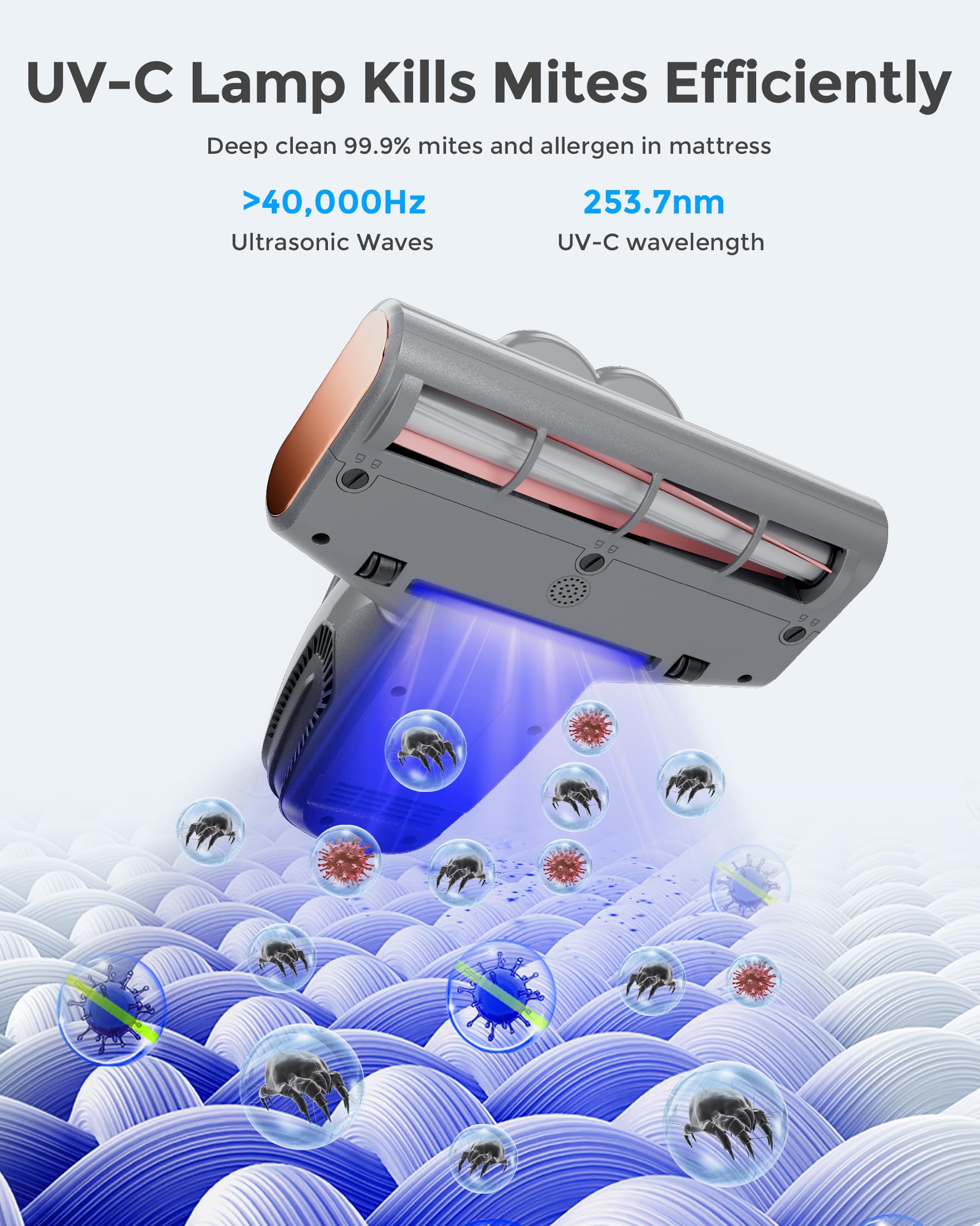 Jigoo Bed Vacuum Cleaner With Dust Sensor: 500W 13Kpa Mattress Vacuum Cleaner With Uv & Ultrasonic And High Heating,Anti Allerge