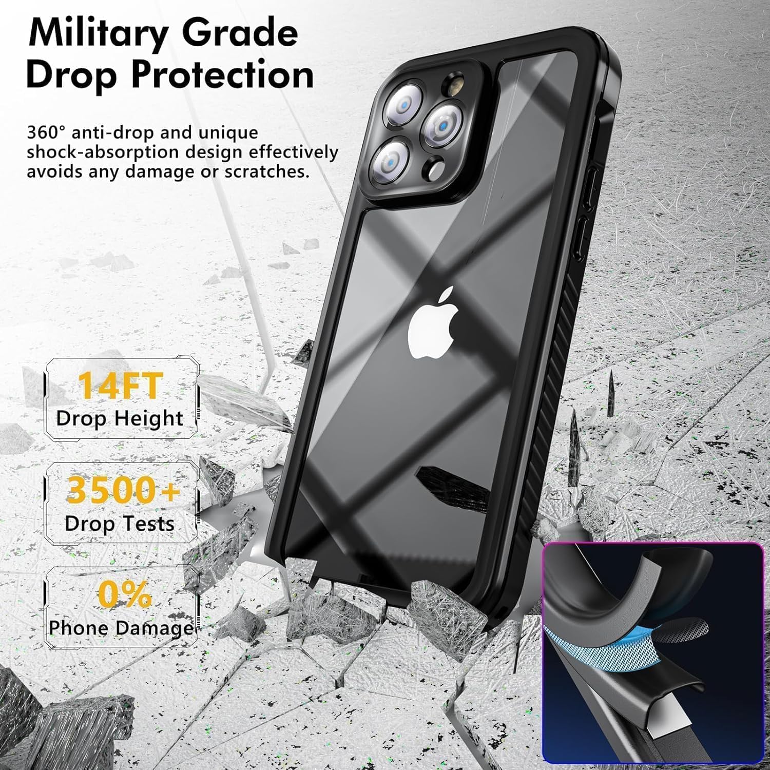 Moyac For Iphone 14 Pro Max Case. Ip68 Waterproof, Built-In Screen Protector & Glass Camera Protector, Full Body 360 Shockproof,
