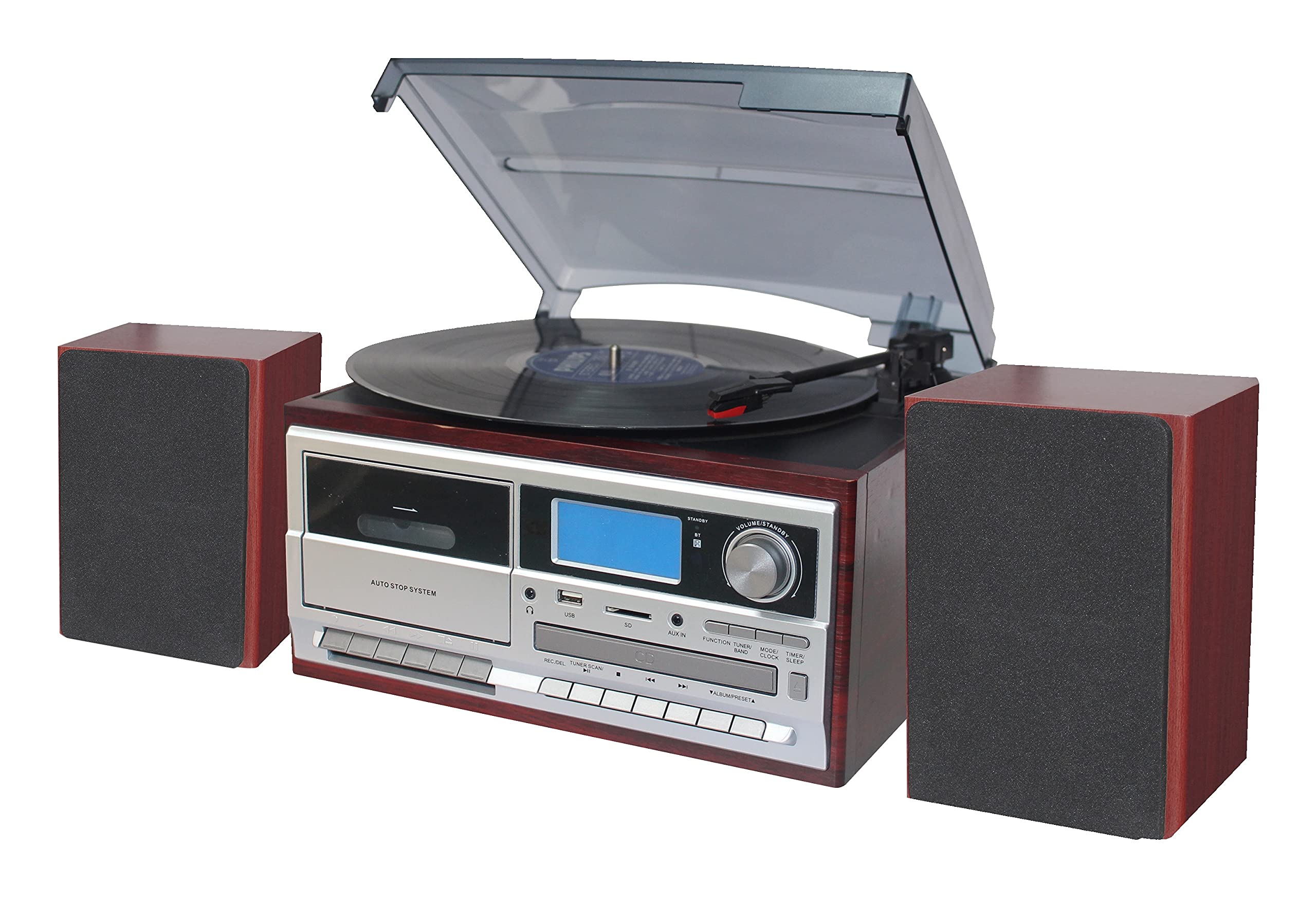 Techplay Odc128Bt 3 Speed Turntable With Cassette Player/Recorder, Cd,Mp3 Sd Card/Usb Player, Digital Am/Fm Radio, Aux In, Line 