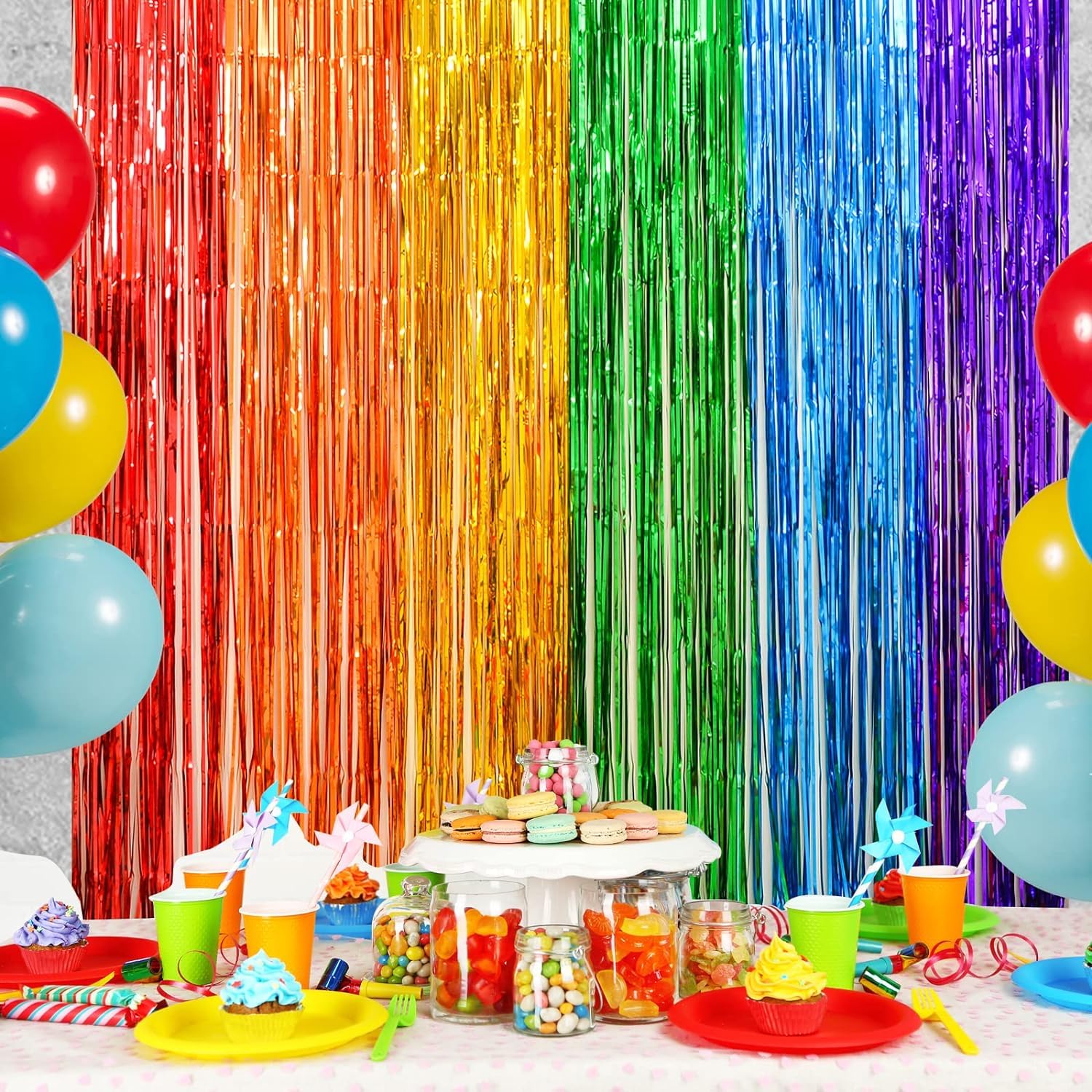 Rainbow Foil Fringe Backdrop Curtains Tinsel Streamers Fiesta Mexican Themed Birthday Party Decorations Fringe Backdrop For Grad