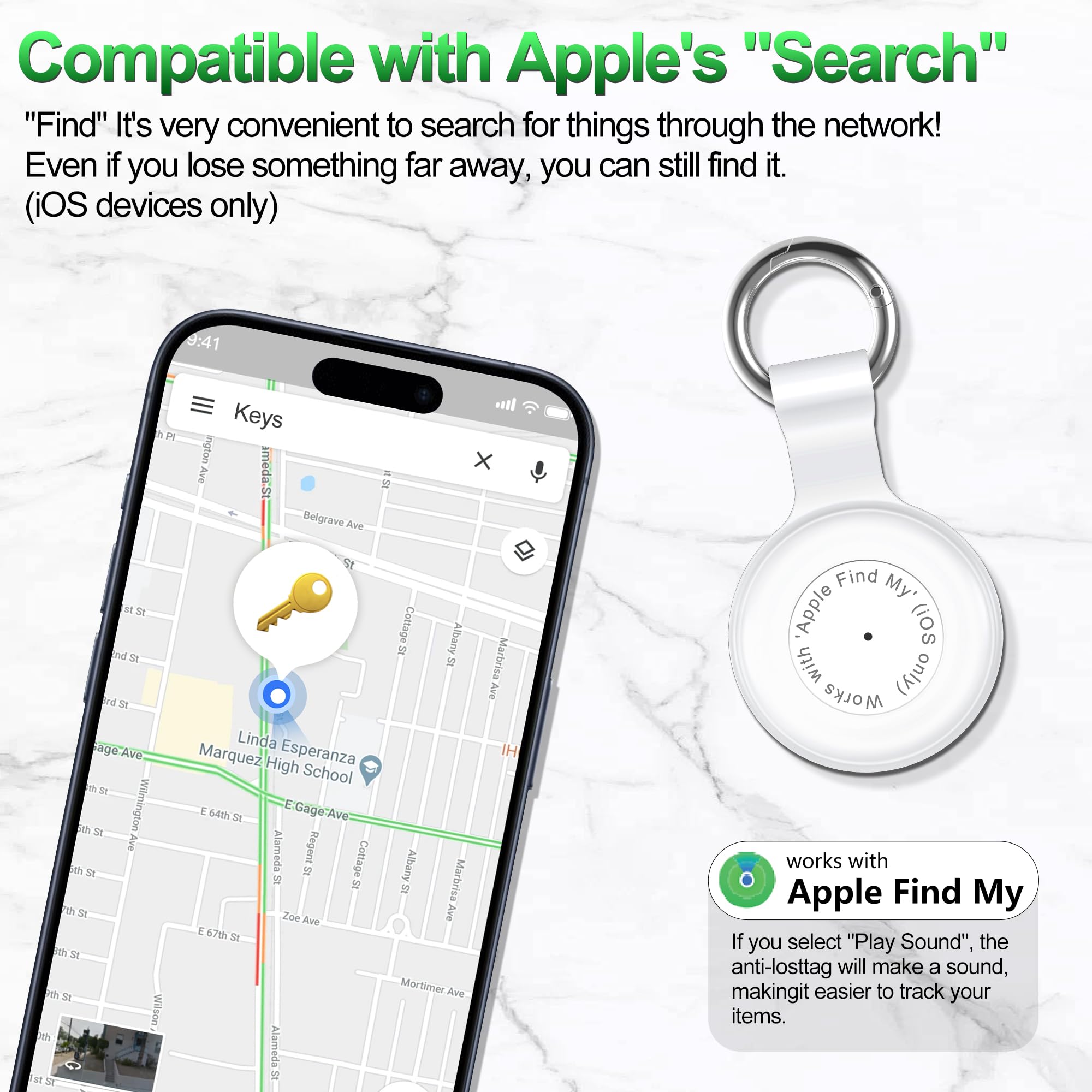 1 Pack,Ipx8 Waterproof Key Finder,Bluetooth Gps Items Tracker With Tag Holder & Keychains,Works With 'Apple Find My'(Ios Only),C