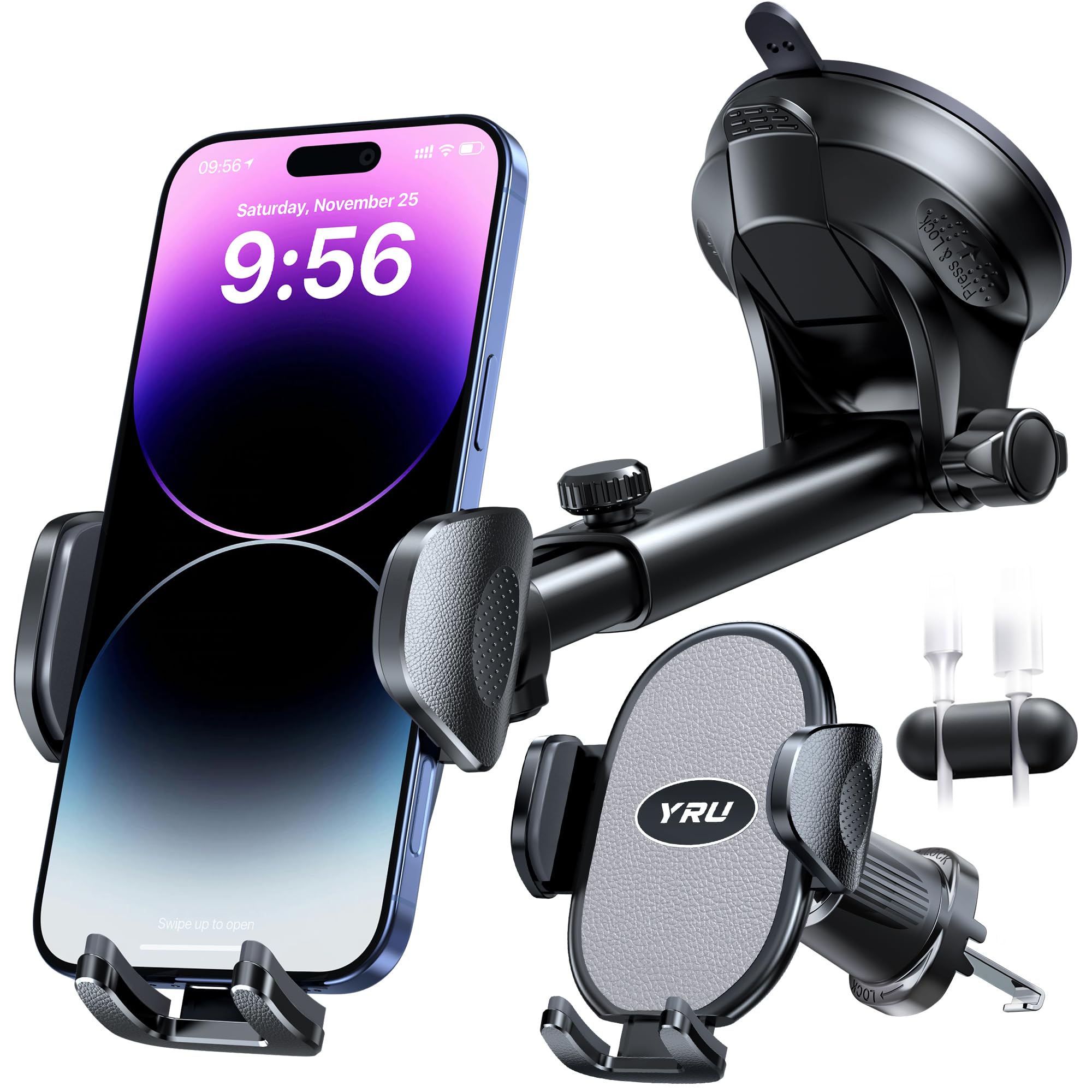 Yru [2025 Upgraded Universal Car Phone Holder Mount?360 Rotatable &Strong Suction? Cell Phone Holder For Car Dashboard Windshiel