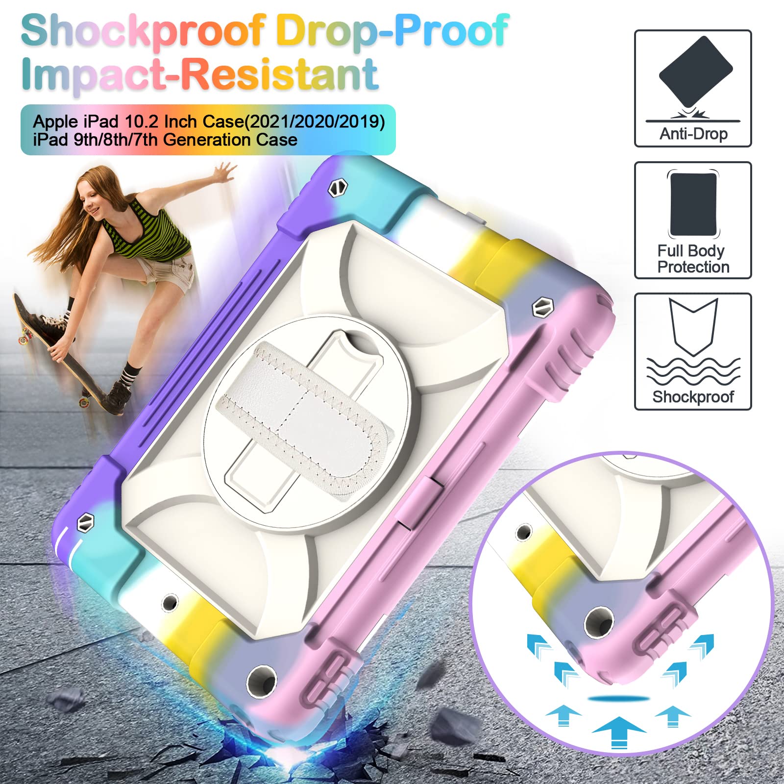 Ltrop Ipad 9Th Generation Case, Ipad 10.2 Case(2021/2020/2019), Ipad 8Th/7Th Generation Case [Shoulderstrap][Pencil Holder][Swiv