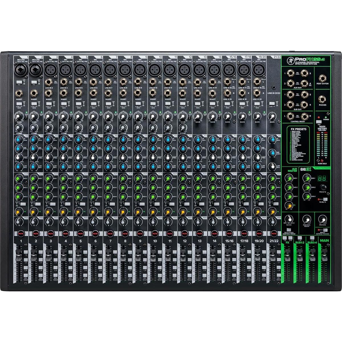 Mackie Profx22V3 22-Channel Professional Analog Mixer With Usb, Onyx Mic Preamps And Gigfx Effects Engine