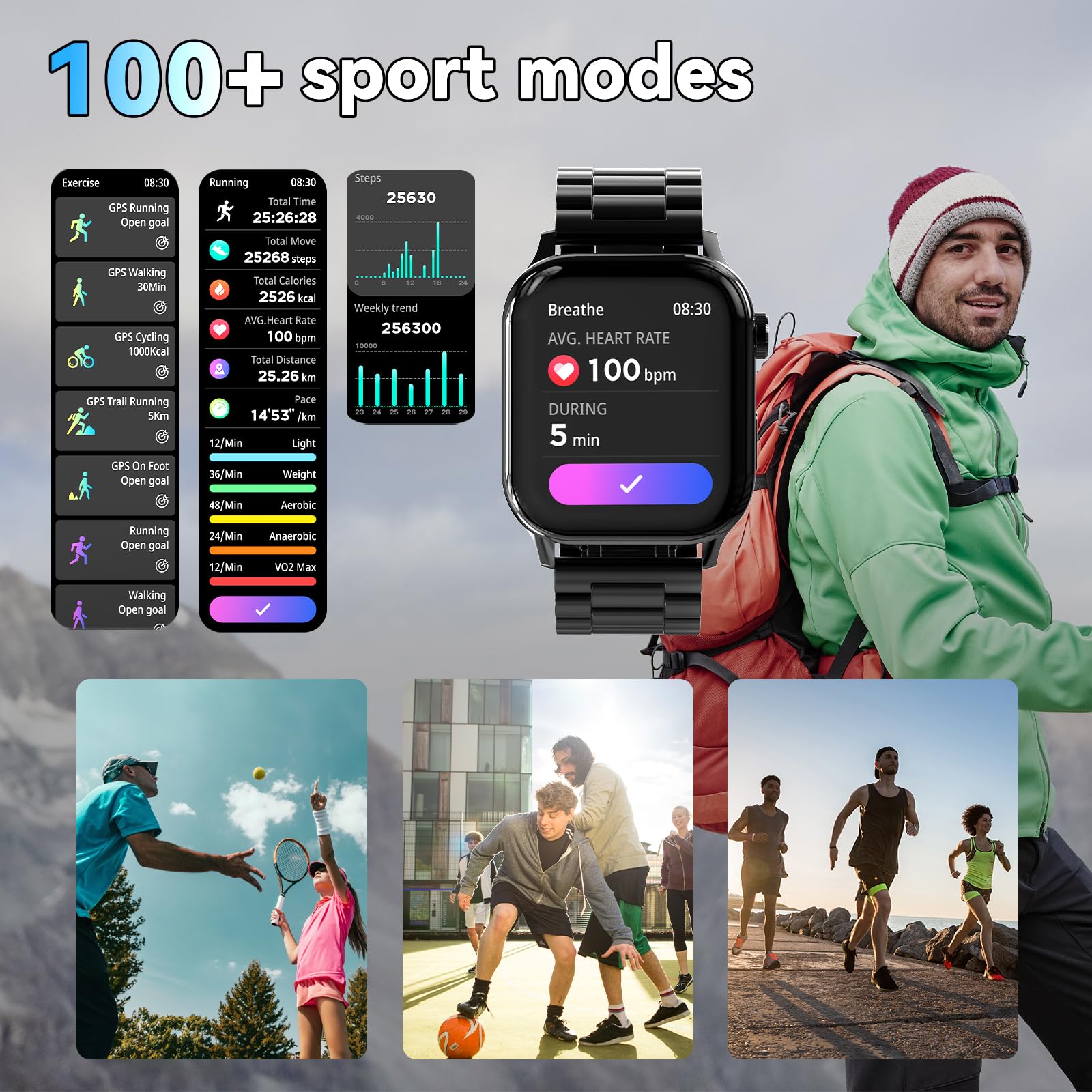 Homailida Smart Watch For Men With Answer/Make Calls, 1.85  Hd Display Fitness Tracker Watch With Waterproof 100+Sports Modes He