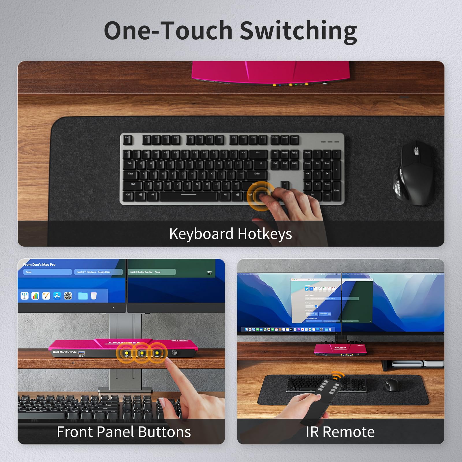 Tesmart Usb 3.0 Displayport + Hdmi Kvm Switch 2 Monitors 2 Computers 4K@60Hz, Dual Monitor Kvm Switch 2 Port Extended Display, E