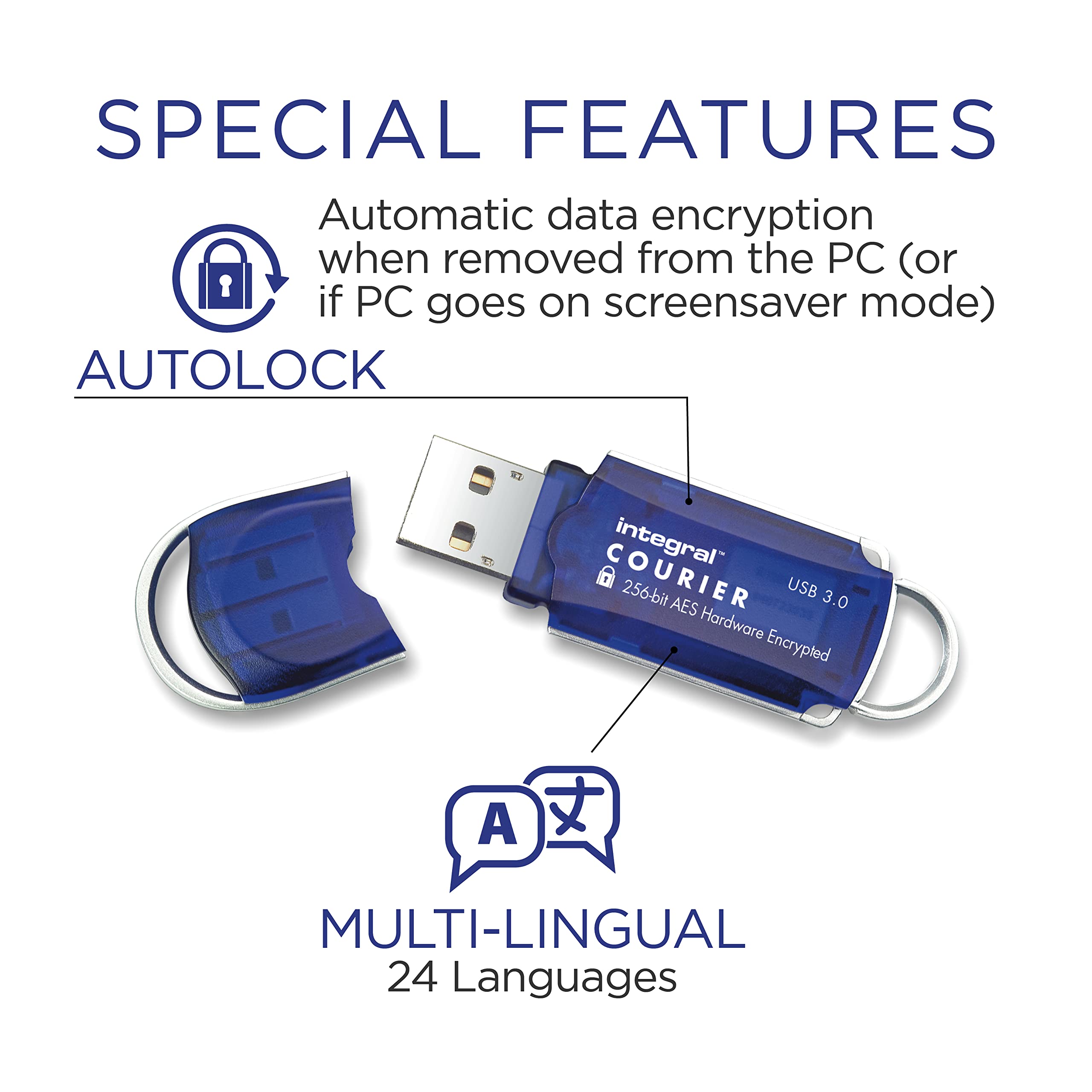 Integral 32Gb Courier-197 256-Bit Hardware Encrypted 3.0 Usb Secure Flash Memory Drive - Certified To Fips 197, Brute-Force Pass