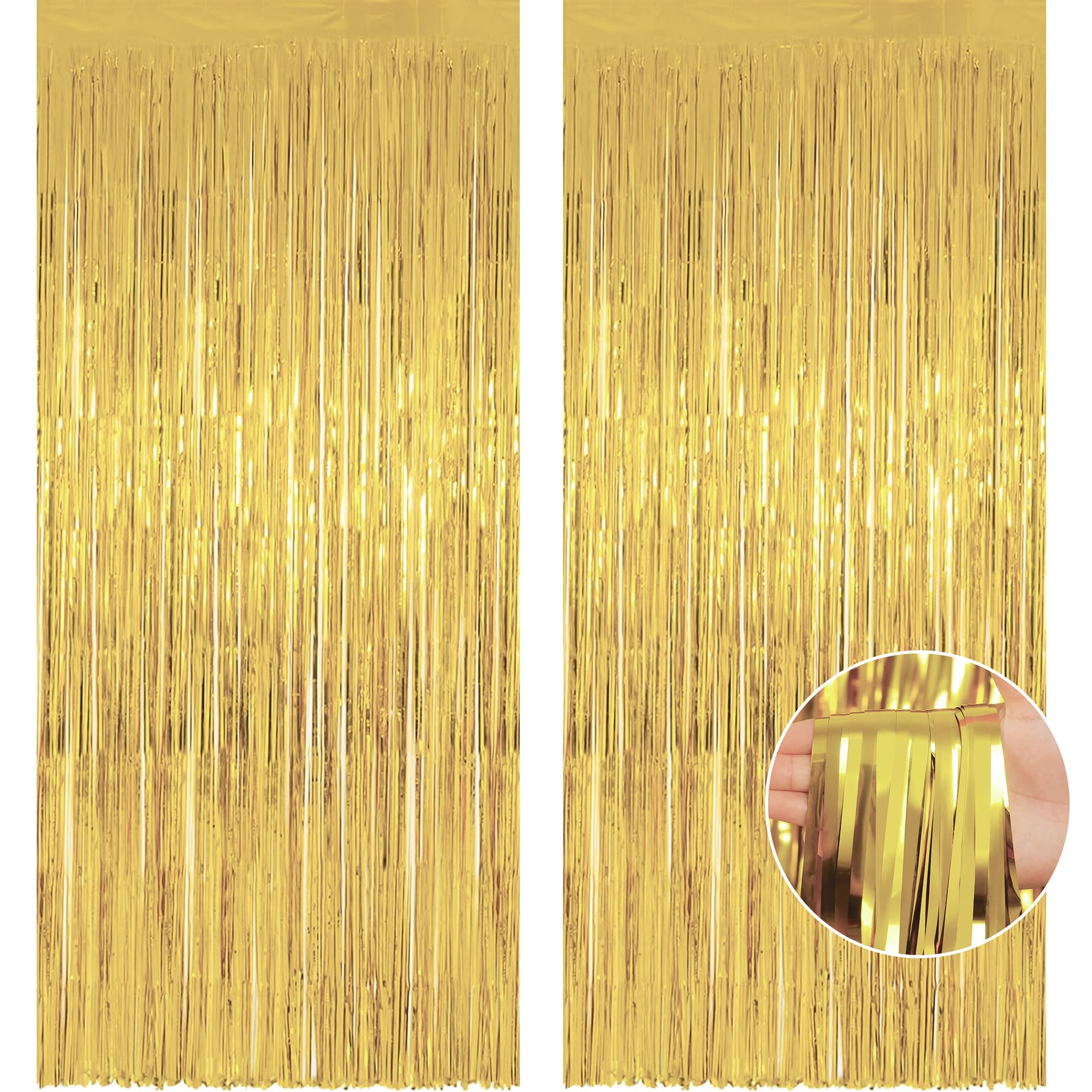Ohome Gold Tinsel Curtain Party Backdrop   Thanksgiving Friendsgiving Party Decorations | Baptism Engagement Party Decorations |