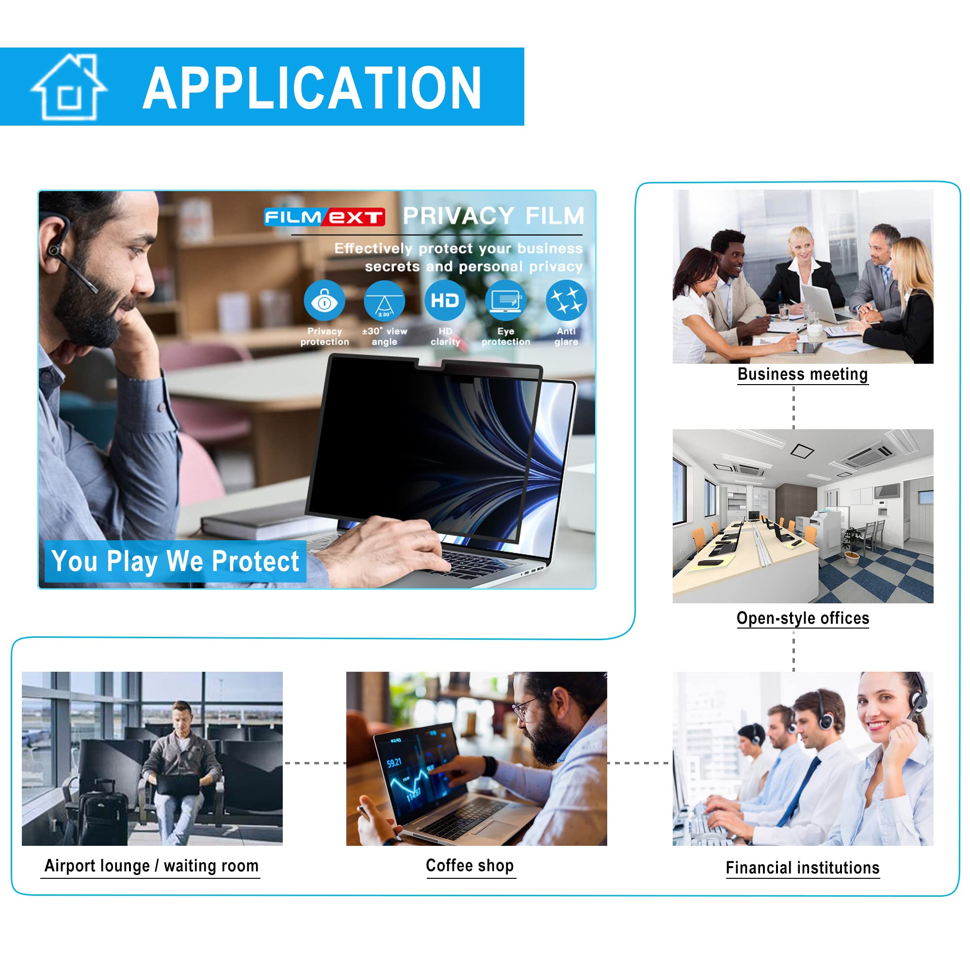 Filmext Macbook Air M2 13.6 Inch Screen Protector, Privacy Shield, 2022 Release (A2681), Polyethylene Terephthalate, 1 Piece