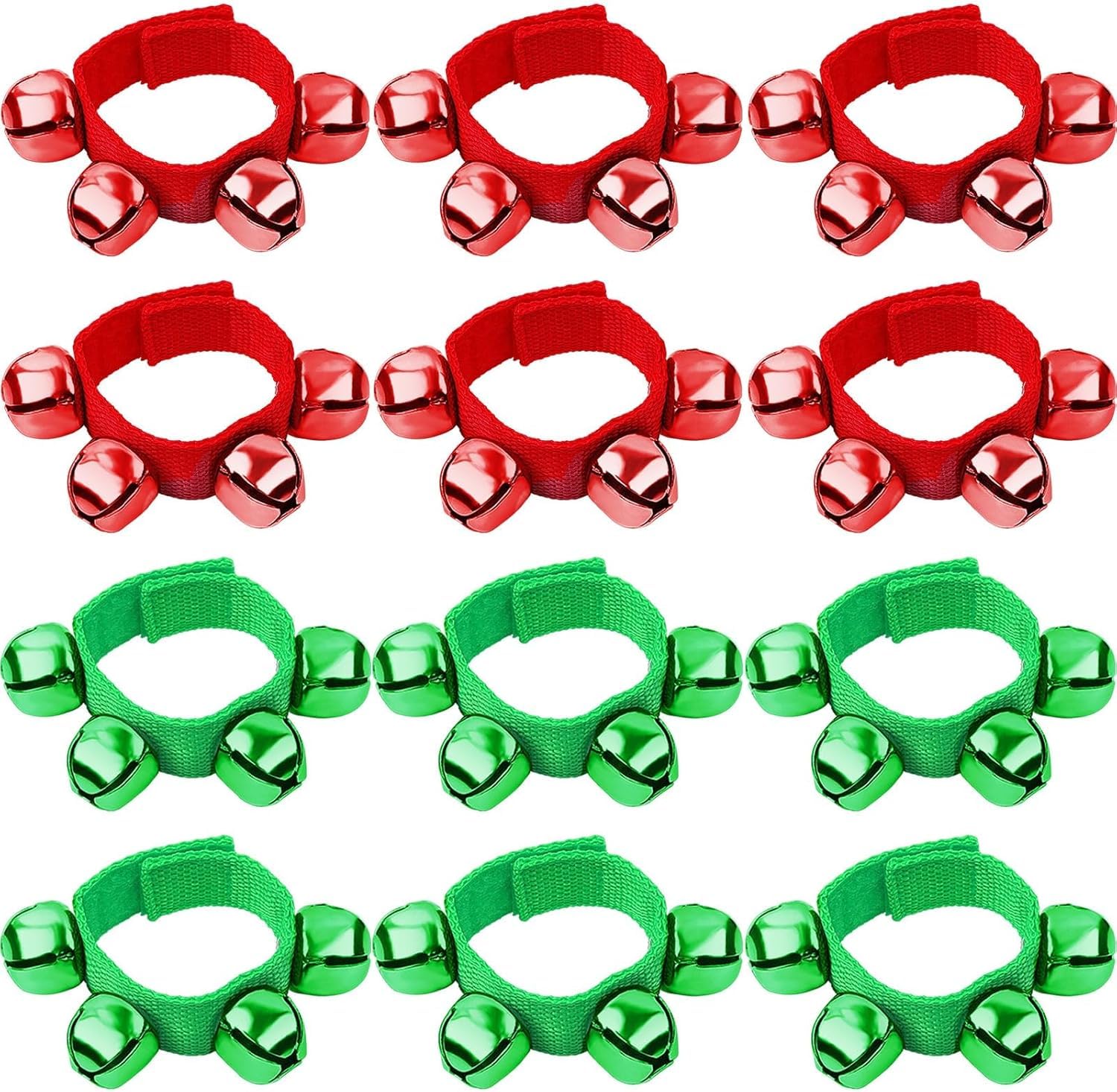 Augshy 12Pcs Christmas Wrist Bells Bracelets, Wrist Band Jingle Bells with Red Green Bells, Musical Instruments Adjustable Hand 