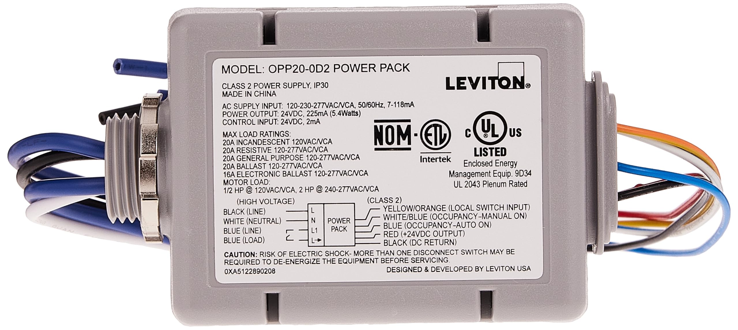 Leviton Opp20 D2 20 Amp Super Duty Power Pack For Occupancy Sensors, Basic With Auto On, Manual On And Local Switch Inputs, Gray