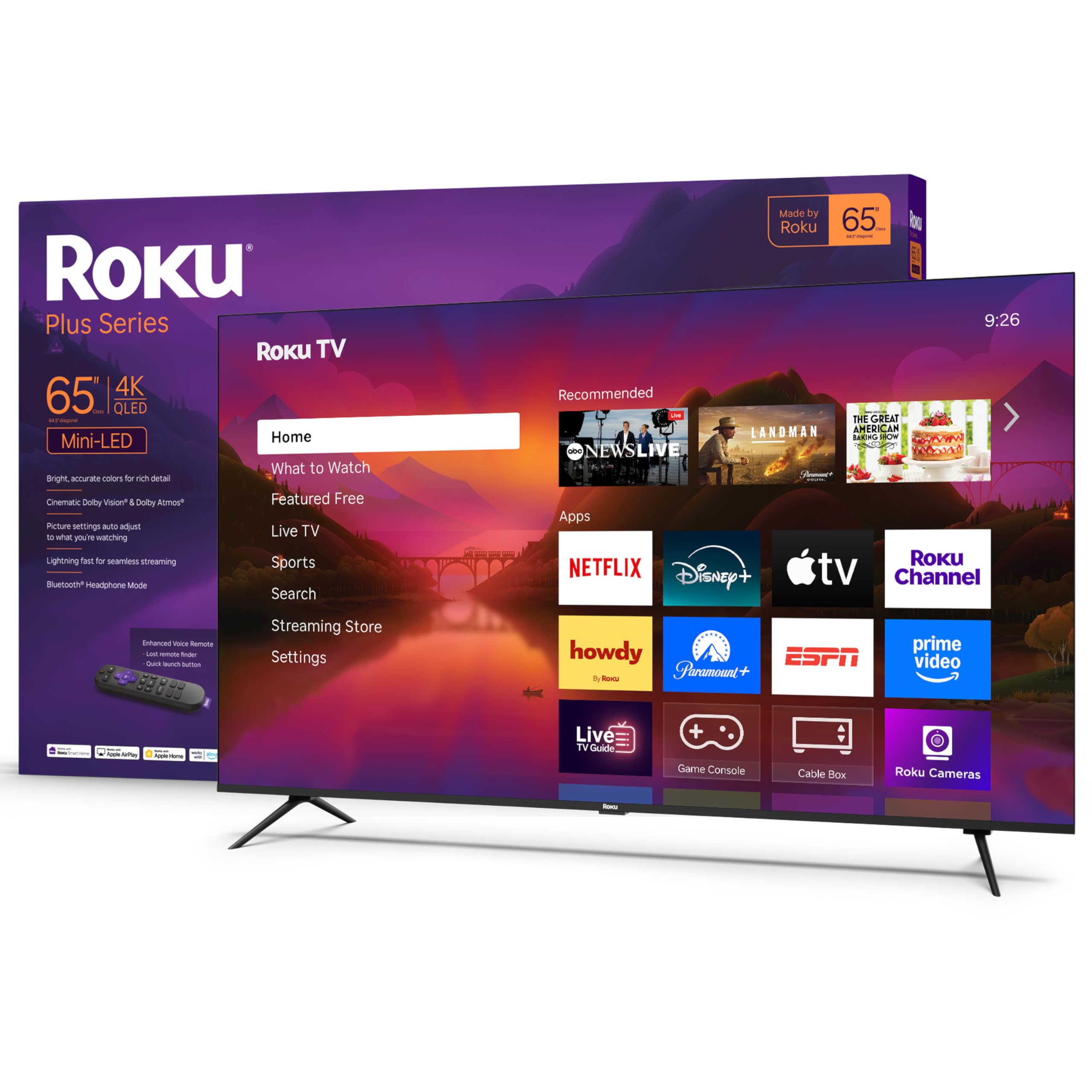 Roku Smart TV 2025 - 65-Inch Plus Series, Mini-LED TV - RokuTV with Enhanced Voice Remote - Flat Screen 4K QLED Television with 