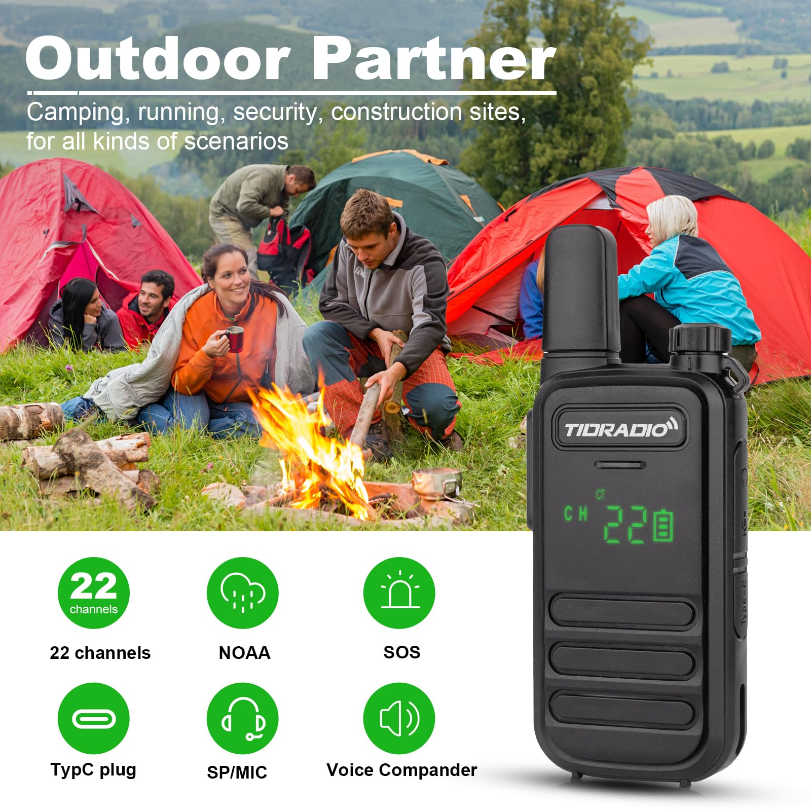 Tidradio Td M11 Two Way Radio,Ip65 Waterproof Walkie Talkies With Led Display,Noaa Weather Handheld Frs Radio Long Range For Ind