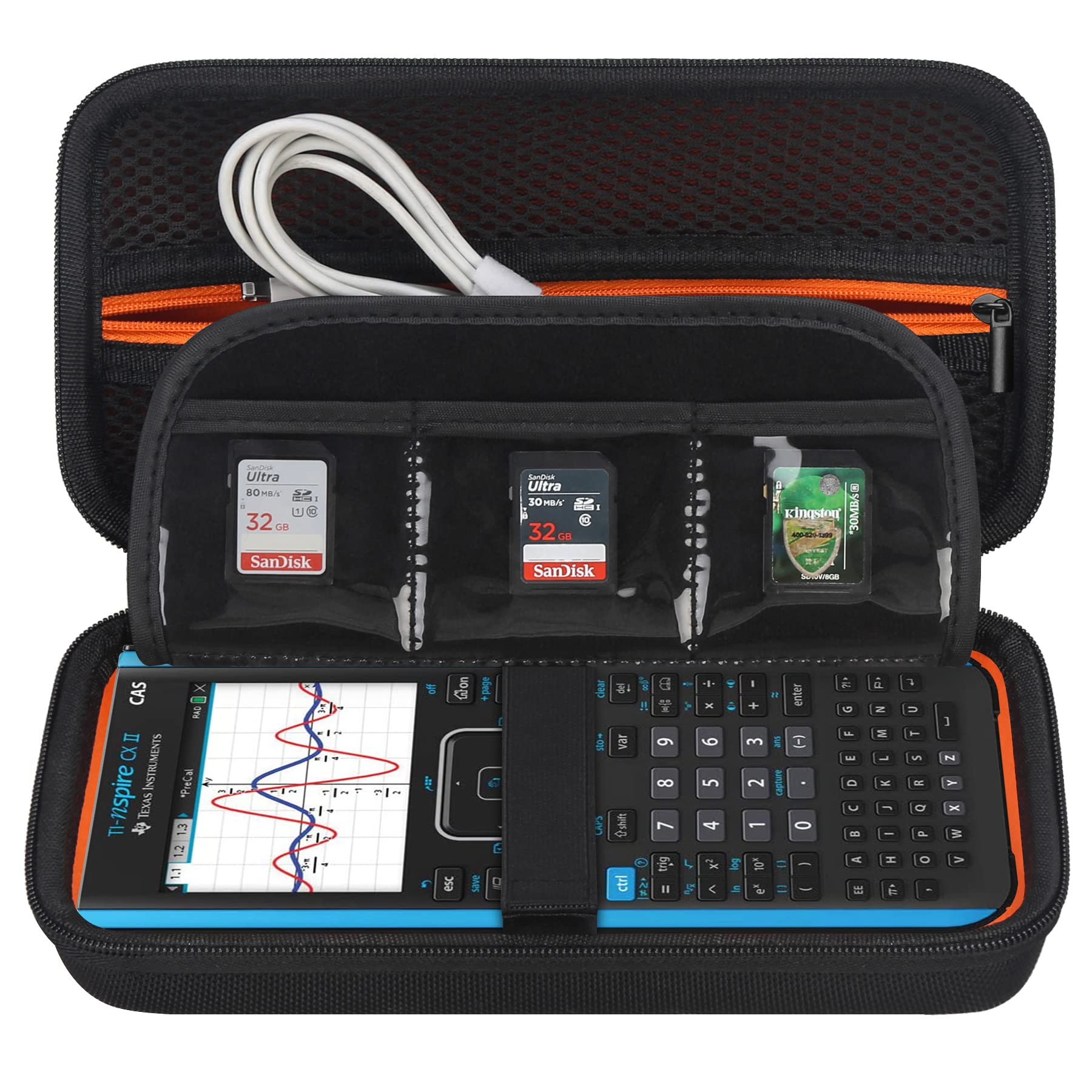 Elonbo Carrying Case For Texas Instruments Ti Nspire Cx Ii Cas/Cx Ii/Cx/Cx Cas Color Graphing Calculator, Extra Zipped Pocket Fits Charging Cable, Charger, Manual, Black