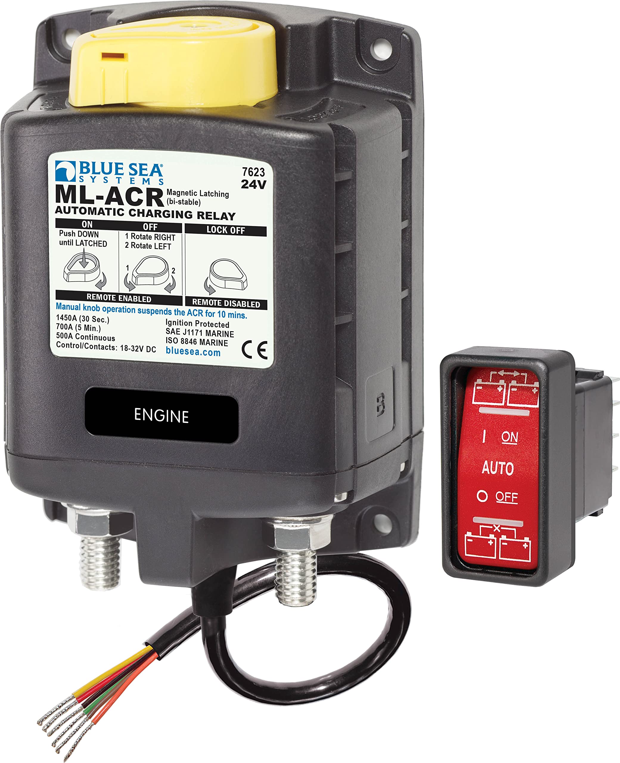 Blue Sea - 7623-BSS Solenoid ML 500A 24V ACR w/manCtrl (10EA)