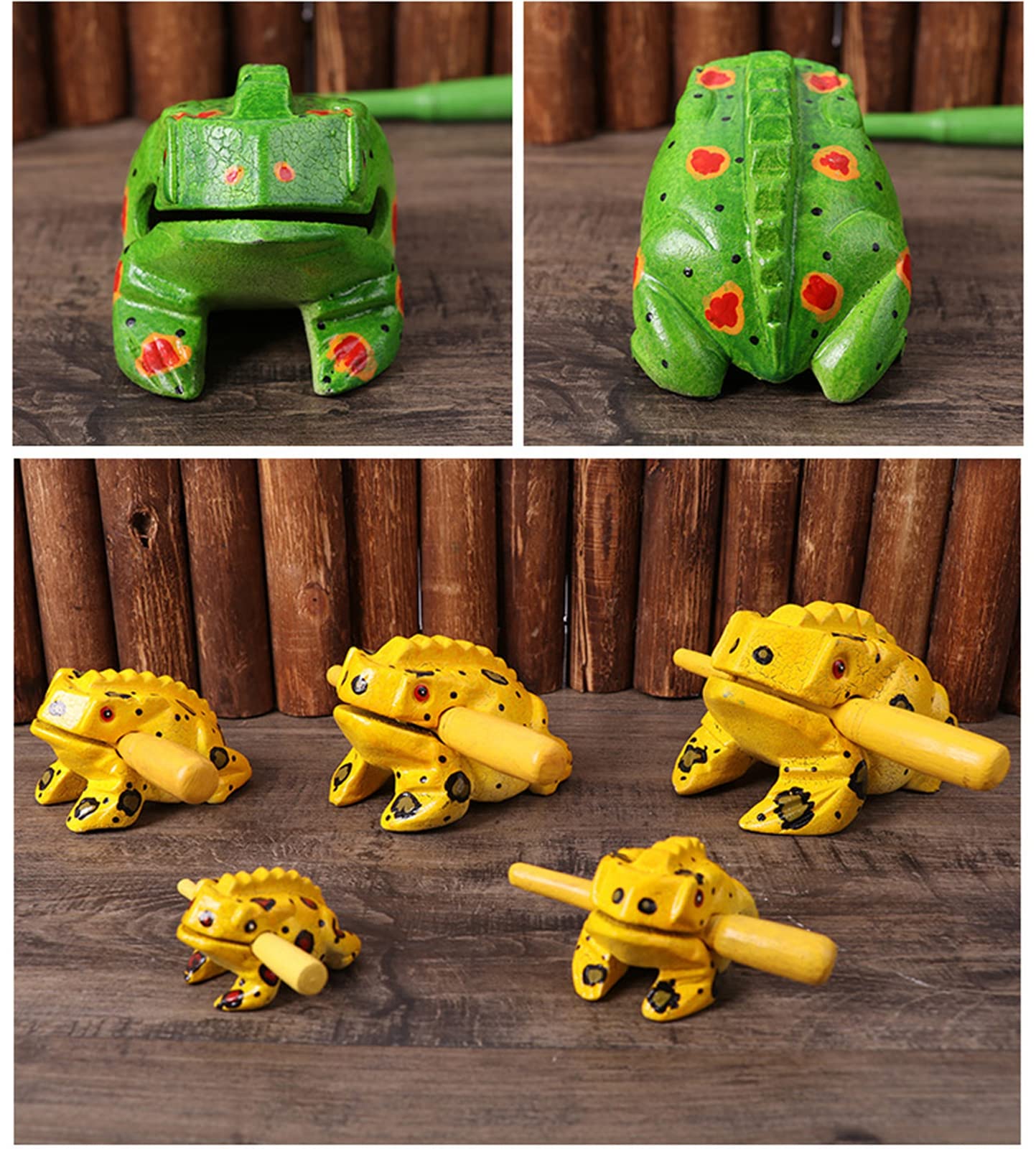 3.5'' Wooden Frog Guiro Rasp Instrument   Percussion Musical Tone Block Craft (Painted Yellow)