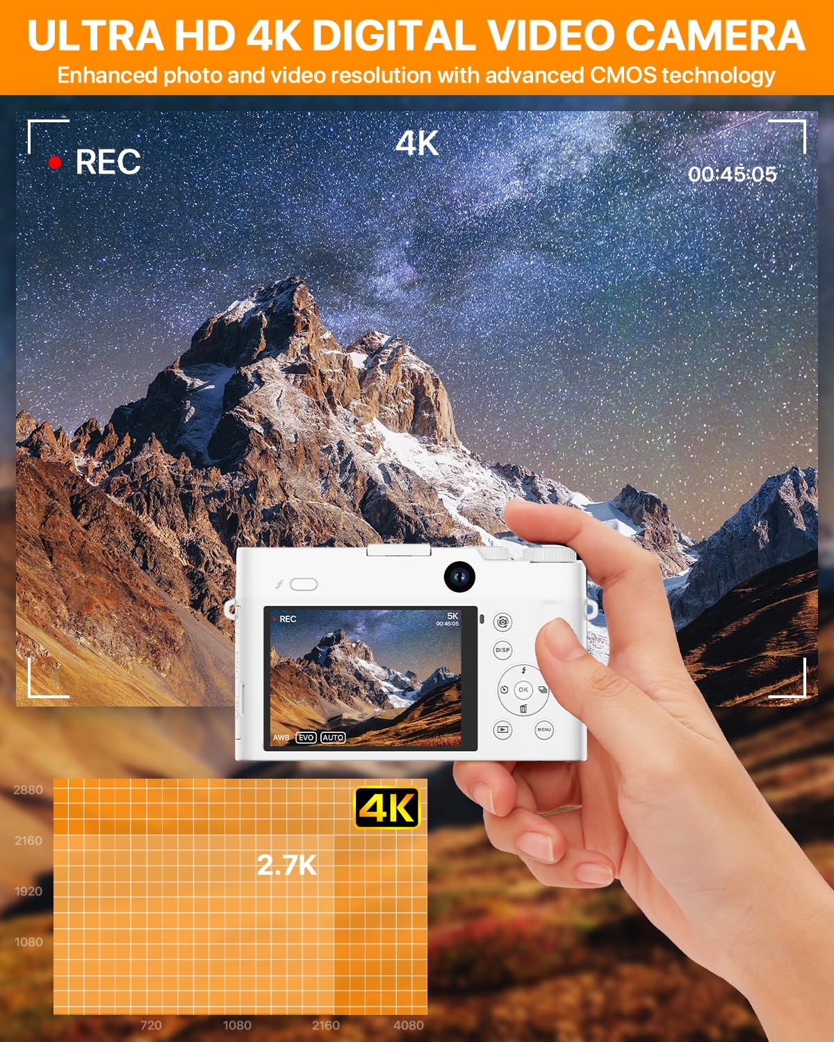 4K Digital Camera, 64Mp Dual Cameras For Photography Autofocus Anti Shake, Video Vlogging Camera For Youtube, Compact Travel Cam