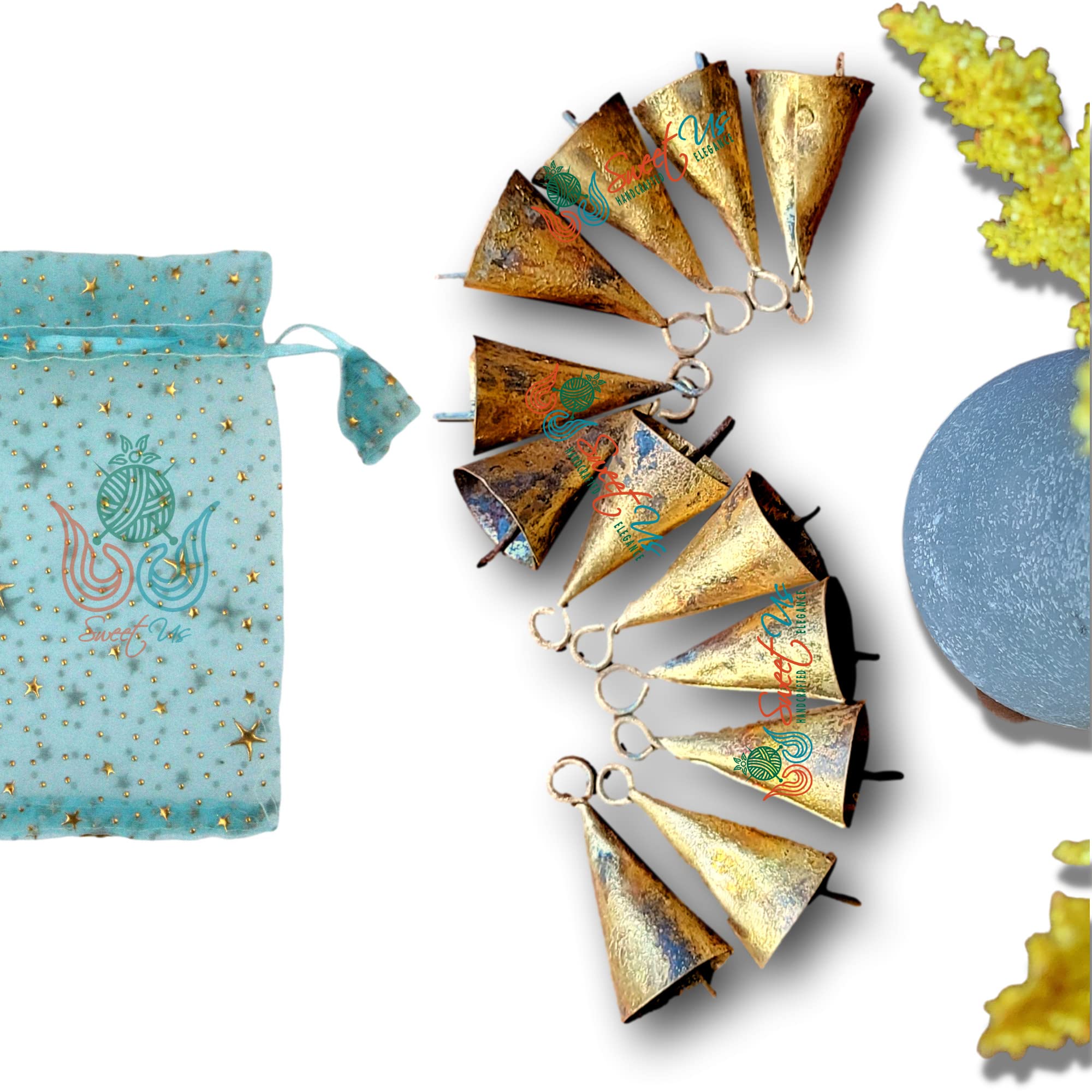 12 Pcs Rustic Vintage Chic Jingle Bells Musical Rhythm Polar Sleigh Bells, Meditation, Craft Work, Party Favors, Cow Bells, Goat