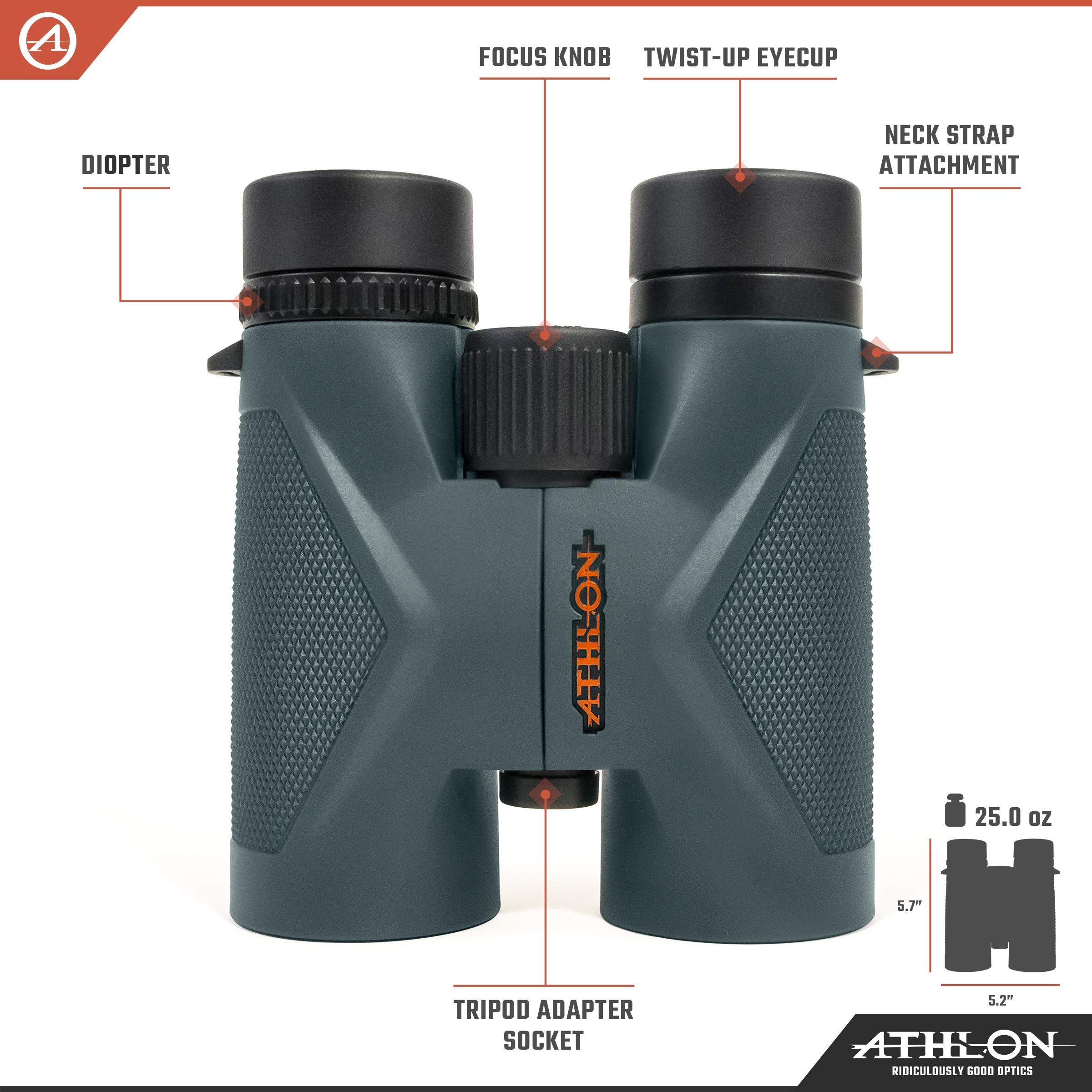 Athlon Optics 8X42 Midas Uhd Gray Binoculars With Ed Glass For Adults And Kids, High Powered Binoculars For Hunting, Birdwatchin