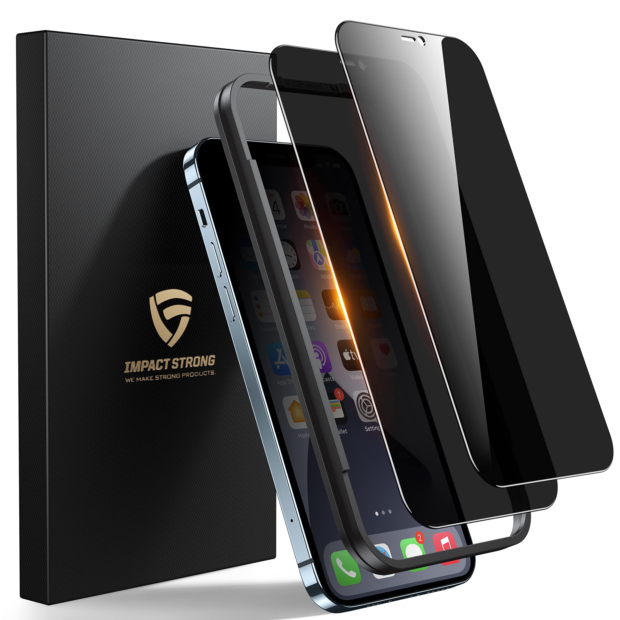 ImpactStrong Anti-Spy Privacy Screen Protector for iPhone 12 Pro Max (6.7-Inch), 9H Tempered Glass, Shatter-Resistant, Anti-Scra