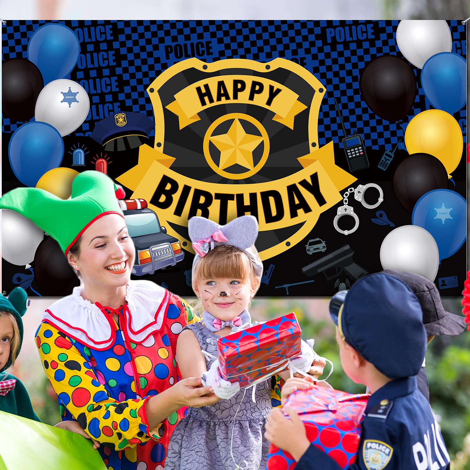 Police Theme Happy Birthday Party Decorations Police Large Badge Banner Backdrop Wall Large Police Booth Car Background For Poli