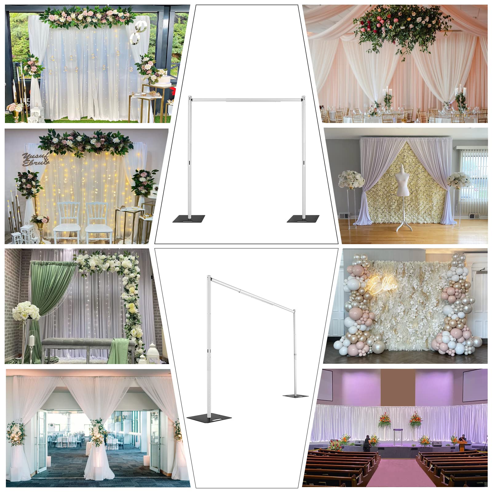 Hecis Pipe And Drape Backdrop Stand Kit 8Ft X 10Ft, Heavy Duty Wedding Backdrop For Events Decoration Backdrop Frame