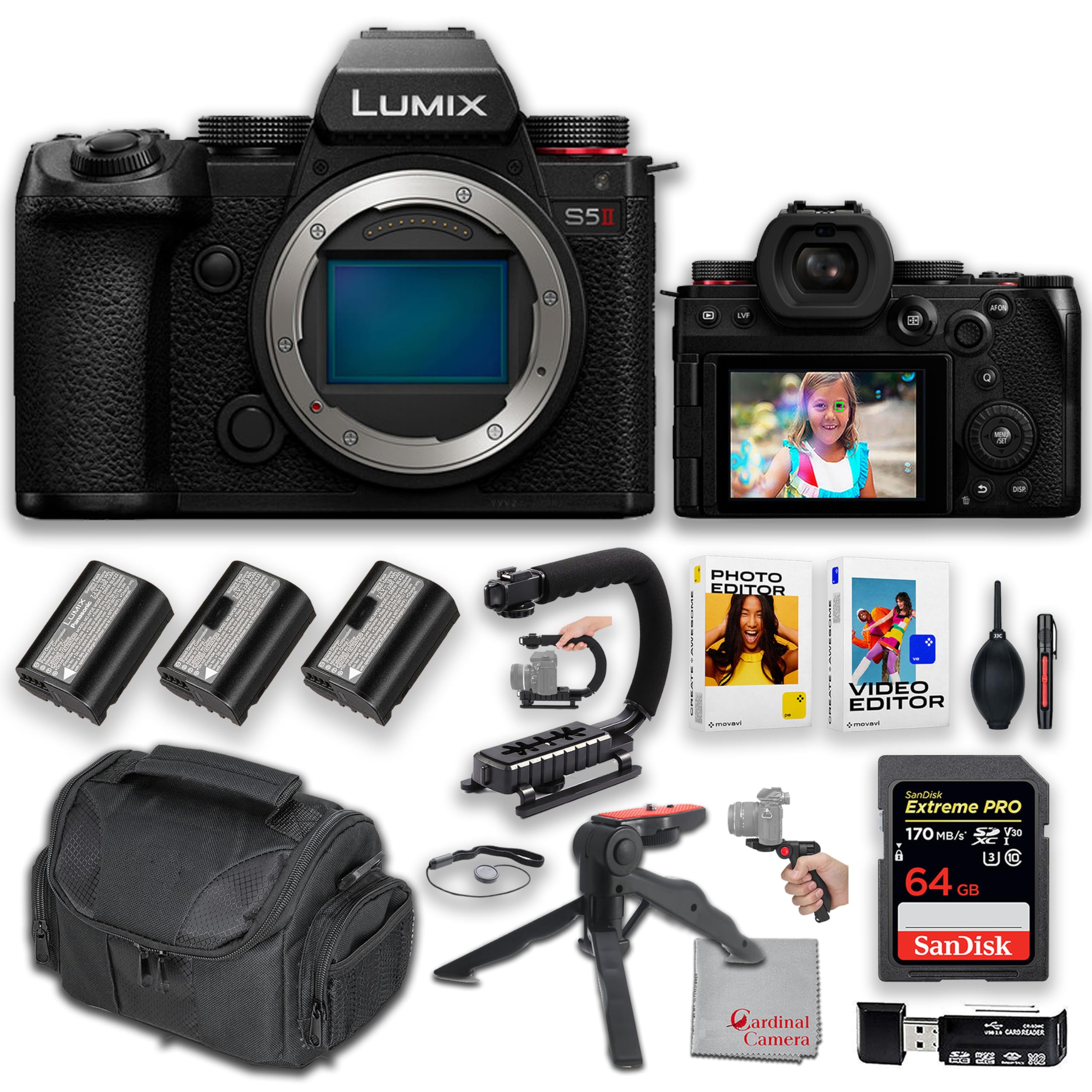 Panasonic Lumix S5 II Mirrorless Camera | 24.2MP | 2 Spare Batteries, 64GB Memory, U Grip, Tripod & More, compact, Black