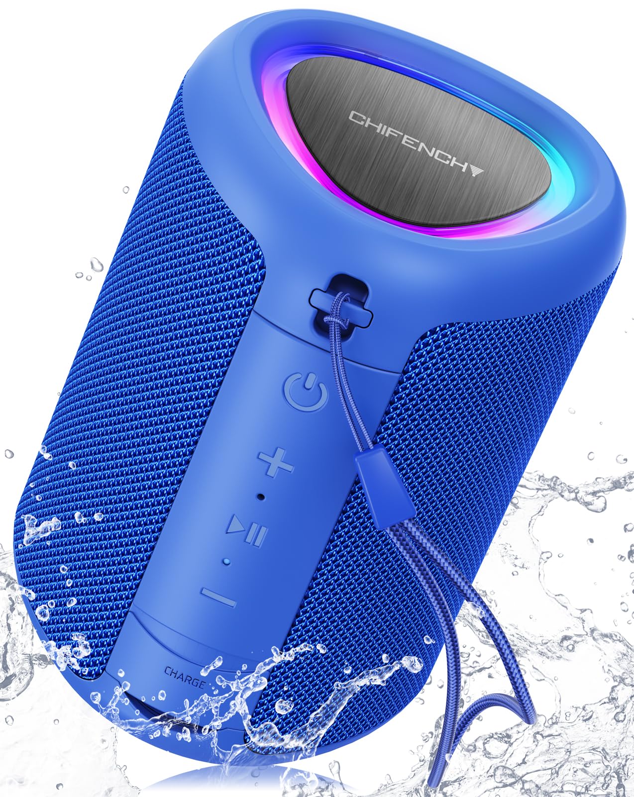 Portable Bluetooth Speaker With Lights, Powerful Crystal Clear Sound, Ipx5 Waterproof, All Day Playtime, Aux&Tf Card Input, Blue