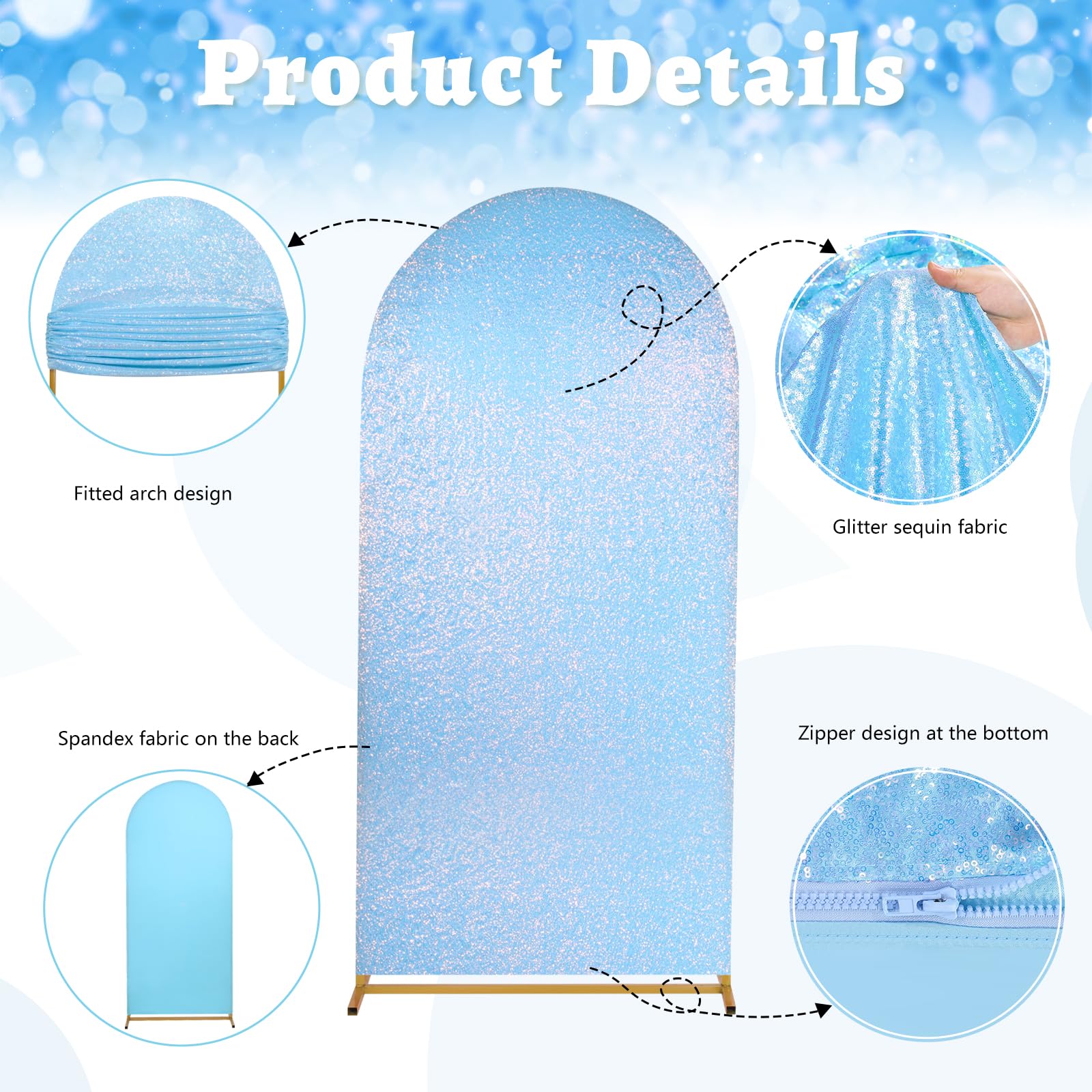 Wedding Arch Cover Mermaid Blue Shimmer Background Stand Covers 6Ft Glitter Spandex Backdrop Covers For Party Photography Decora