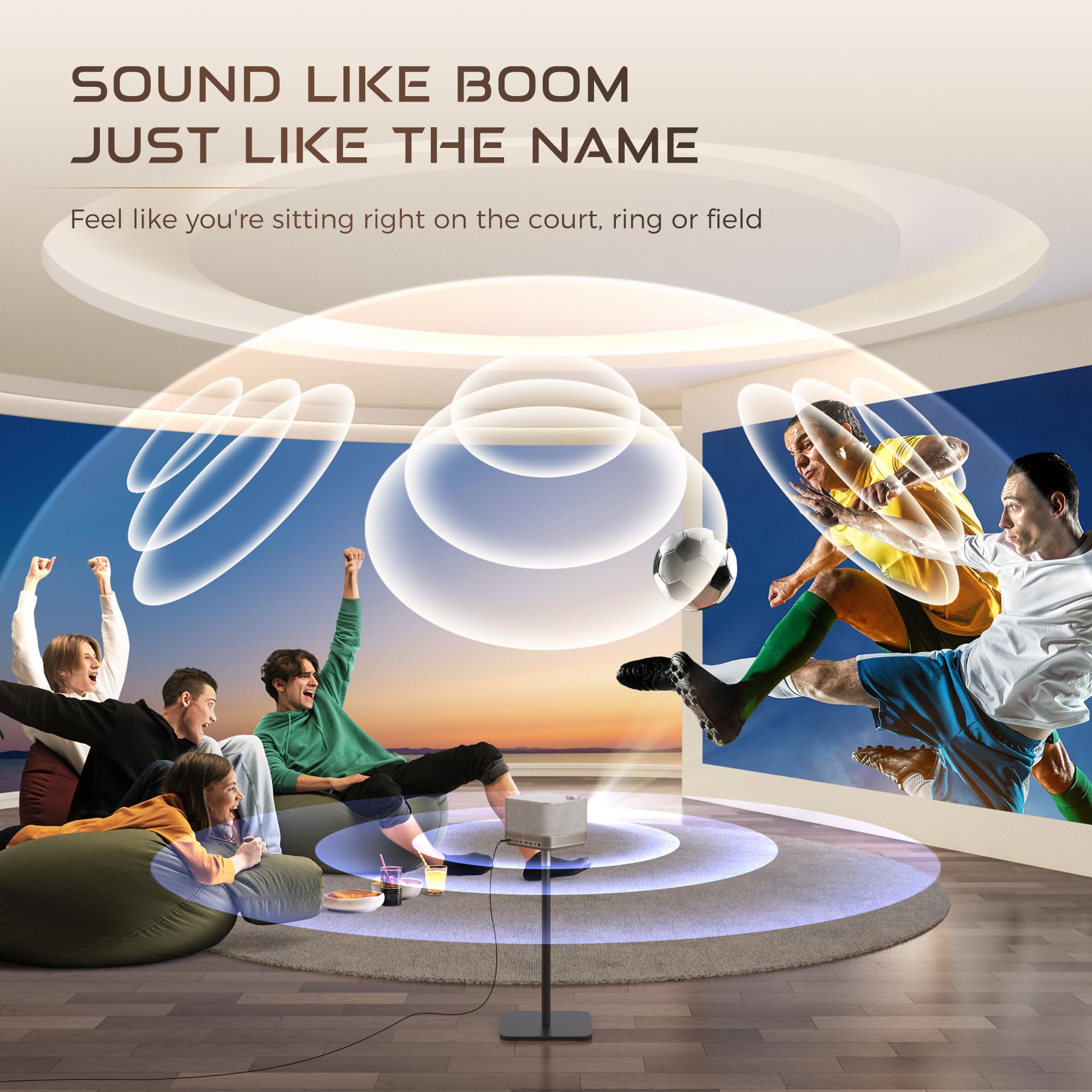 Aurzen Boom 3 3 In 1 Smart 4K Projector With Wifi And Bluetooth, 3D Doiby Audio & 36W Speakers, Auto Focus & Keystone, Netflix O