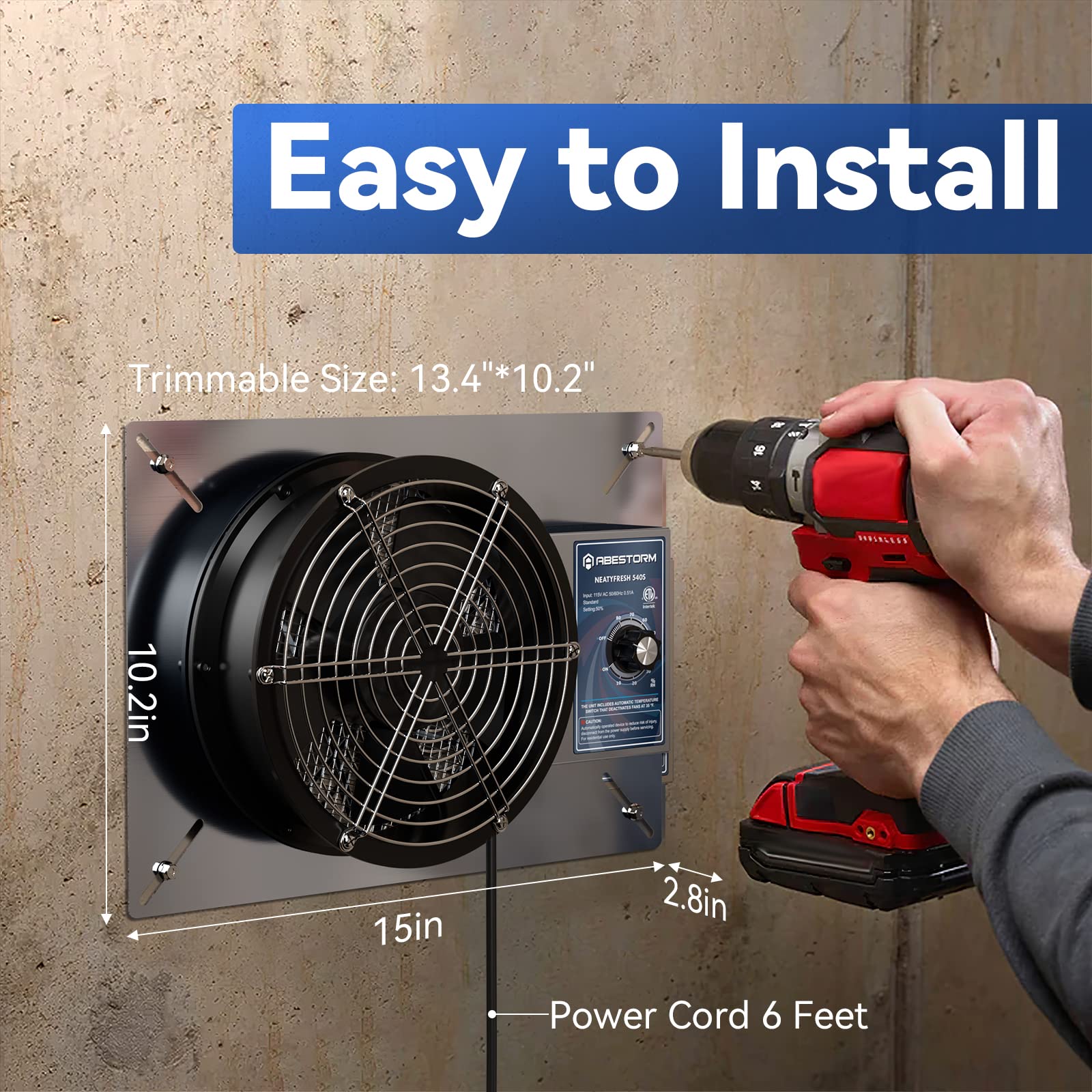 Abestorm 540Cfm Crawlspace Ventilation Fans Ip 55 Grade Basements Vent Fan 8.7 Inches Ventilator Fan With Freeze Protection Ther