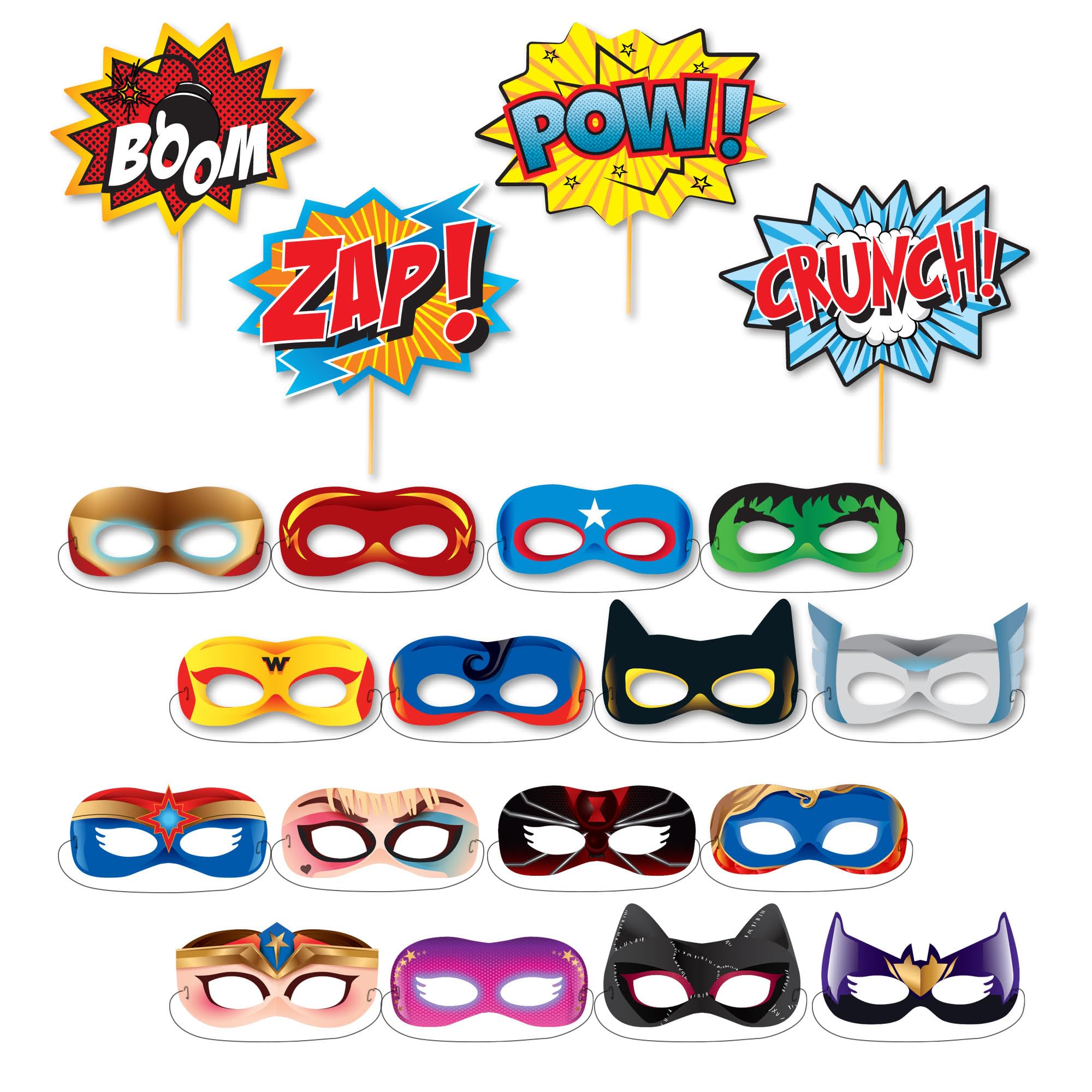 Wonder Woman And Other Superheroes Cityscape Photography Backdrop, Studio Props & Mask. Great As Super Hero City Photo Booth Bac