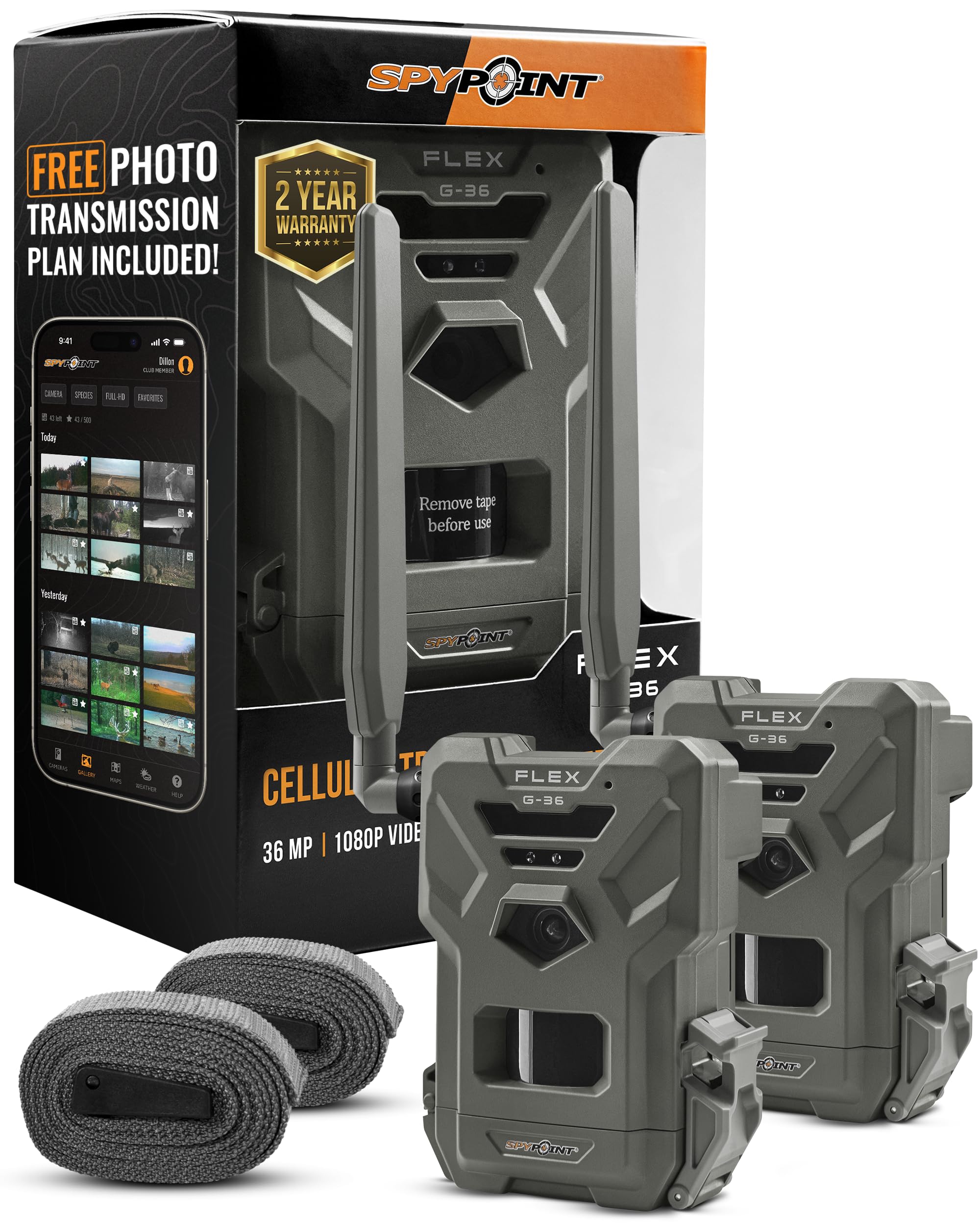 Spypoint Flex G 36 Twin Pack Cellular Trail Camera, 36Mp Photos And 1080P Videos With Sound, Gps Enabled, Dual Sim Lte Connectiv
