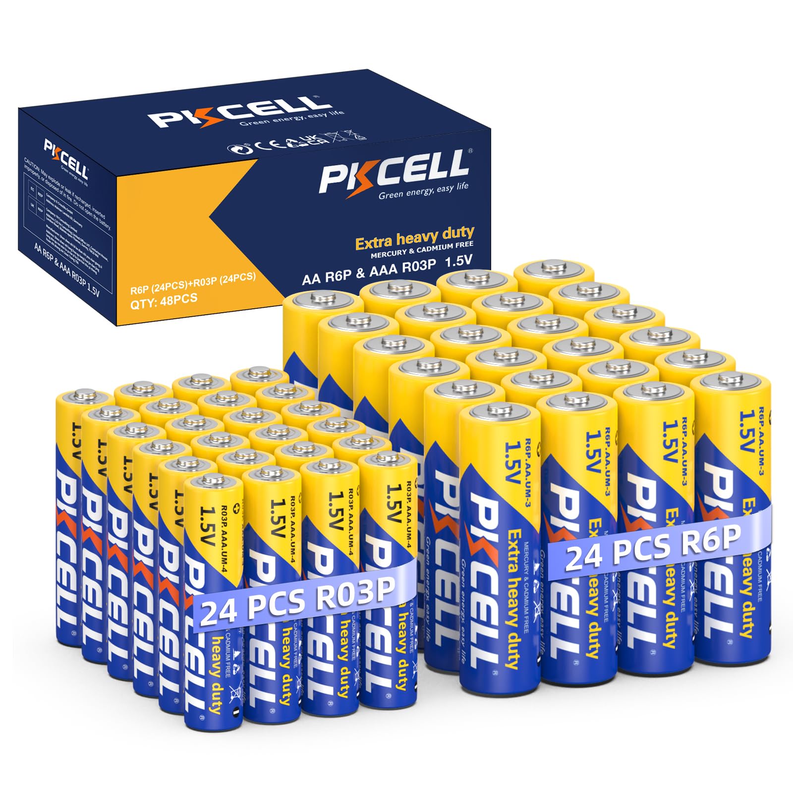 Pkcell Aa Batteries 24 Pack & Aaa Batteries 24 Pack Combo (48 Count), Double A Batteries And Triple A Batteries, 1.5V High Perfo