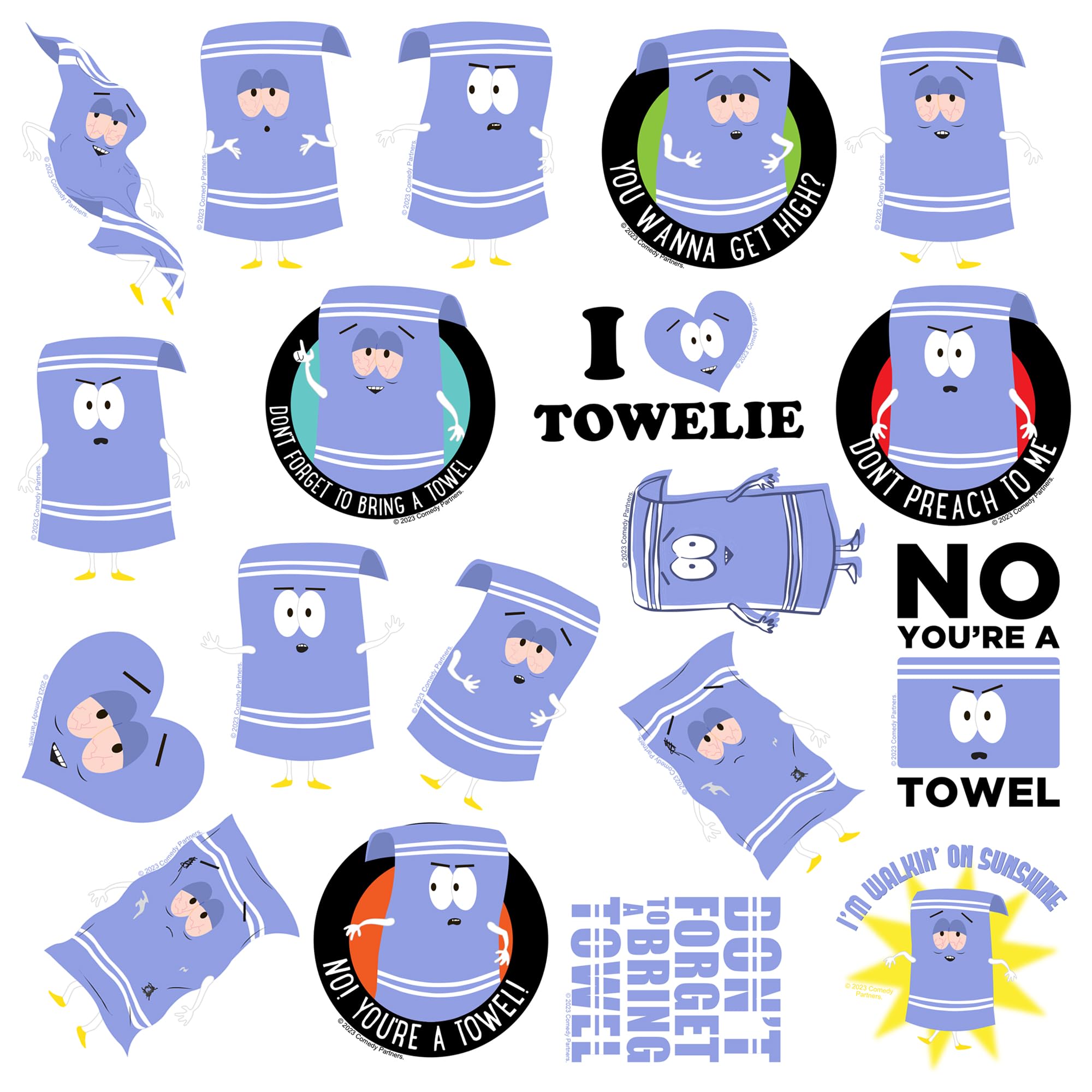 GRAPHICS & MORE South Park Towelie Vinyl Sticker Pack - 50ct for Laptop, Water Bottle, Scrapbooking, Indoor/Outdoor Use